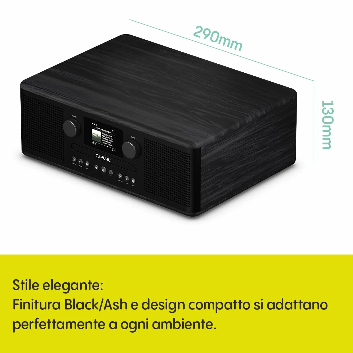 Pure Classic C-D6i Radio Internet All-in-One WiFi DAB+/FM Bluetooth 5.3 Lettore CD USB AUX Audio Stereo 2x15W Display Colori Sveglia Sleep Timer Nero