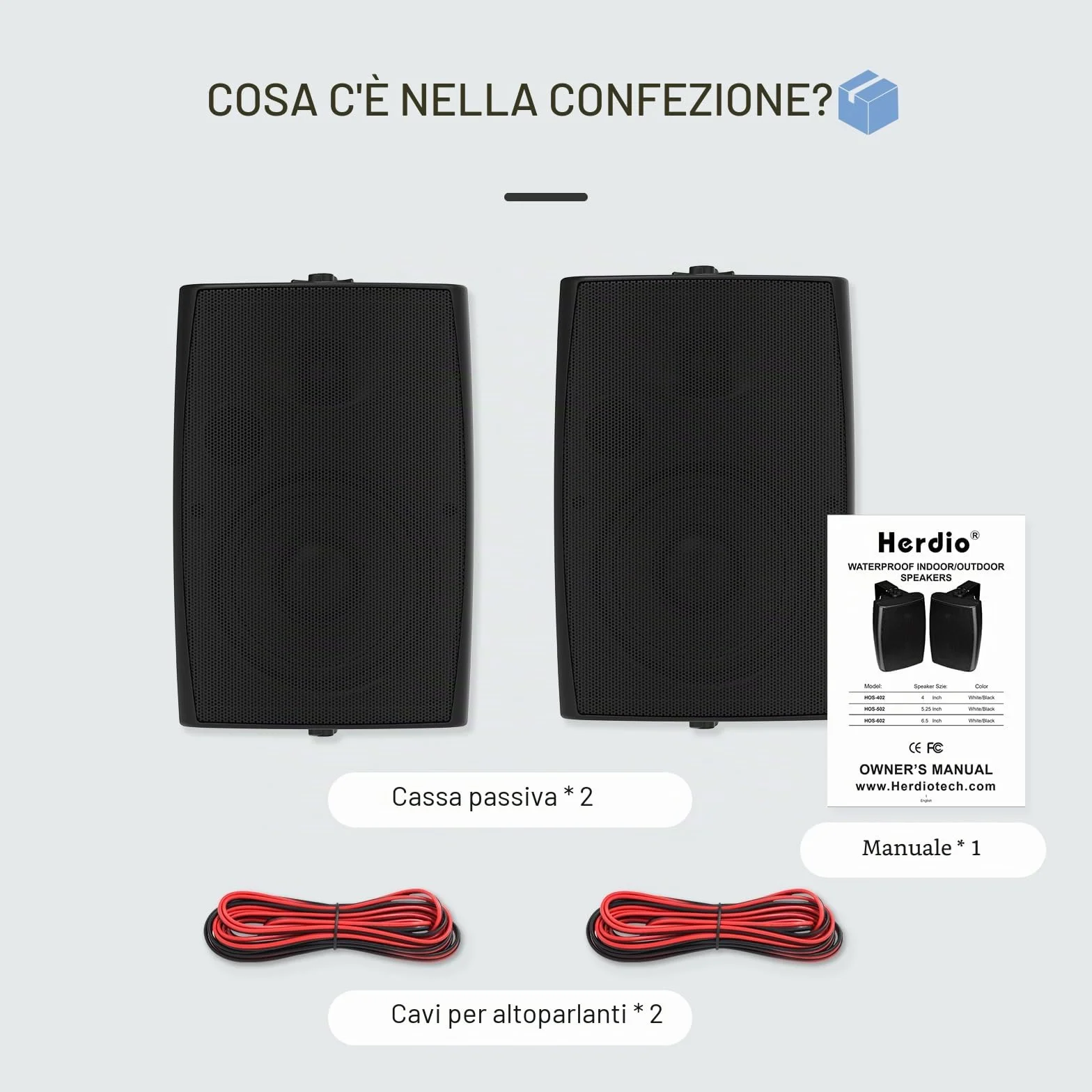 Herdio 400W 6,5 pollici Altoparlanti passivi da esterno cablati impermeabili a 2 vie montati a parete (coppia, nero)