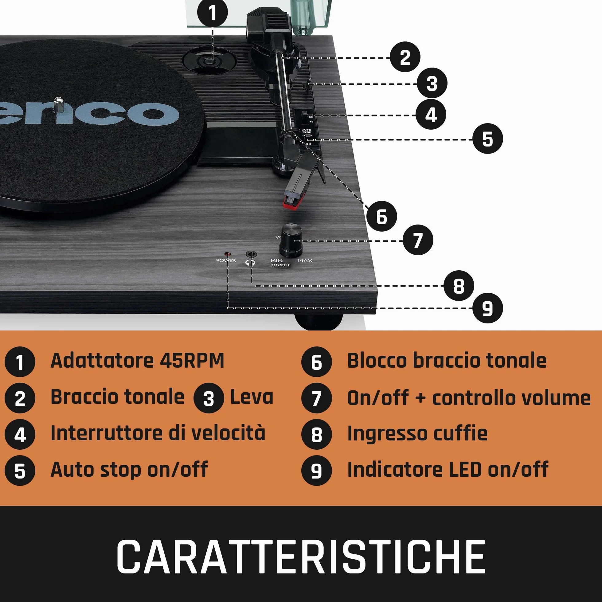 Lenco LS-10 Giradischi con Altoparlanti Integrati Trasmissione a Cinghia Velocità Variabile Nero 2x3Watt