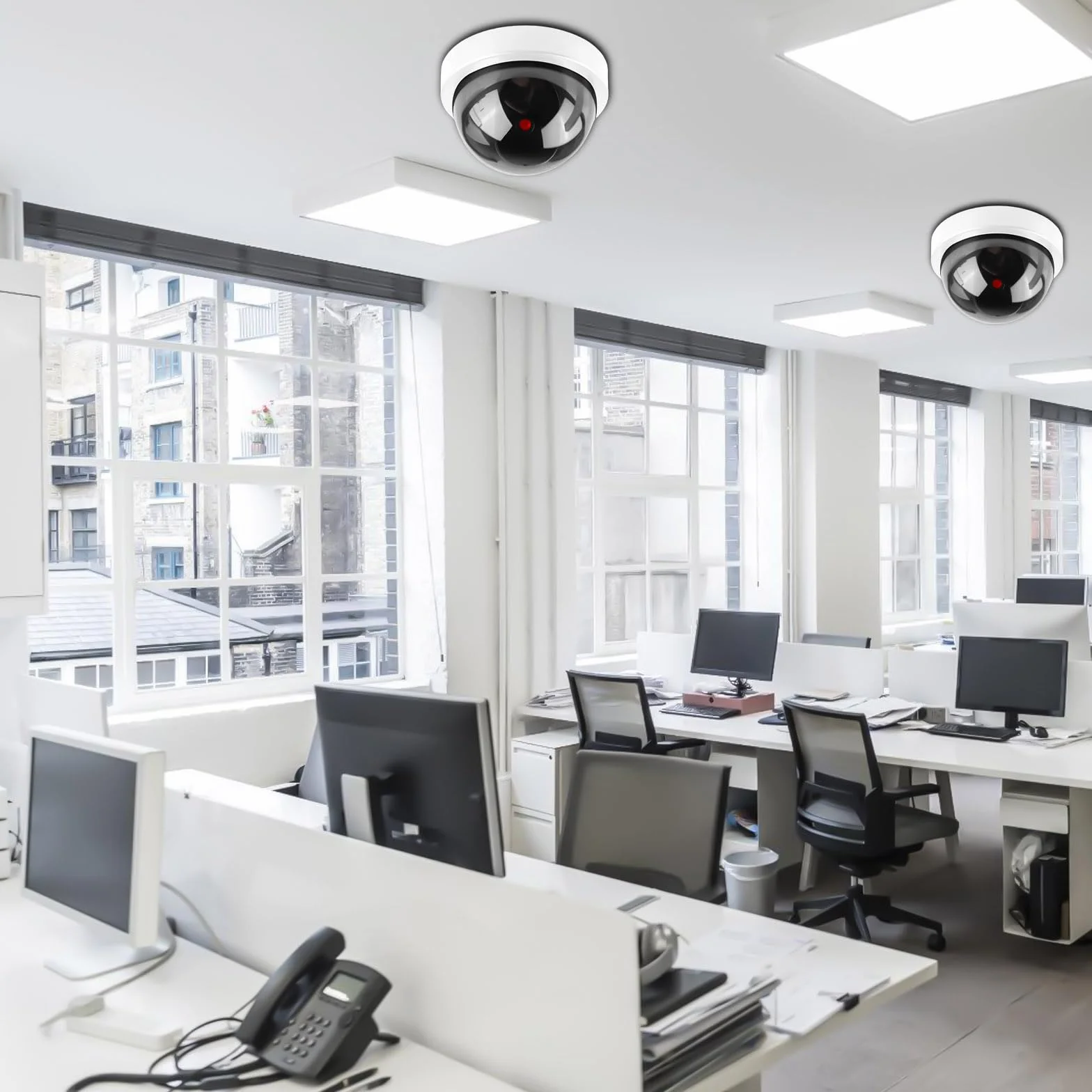 GOMETY 4 fotocamere Dummy LED rosso lampeggiante, fotocamera sicurezza finta CCTV, sorveglianza (bianco)