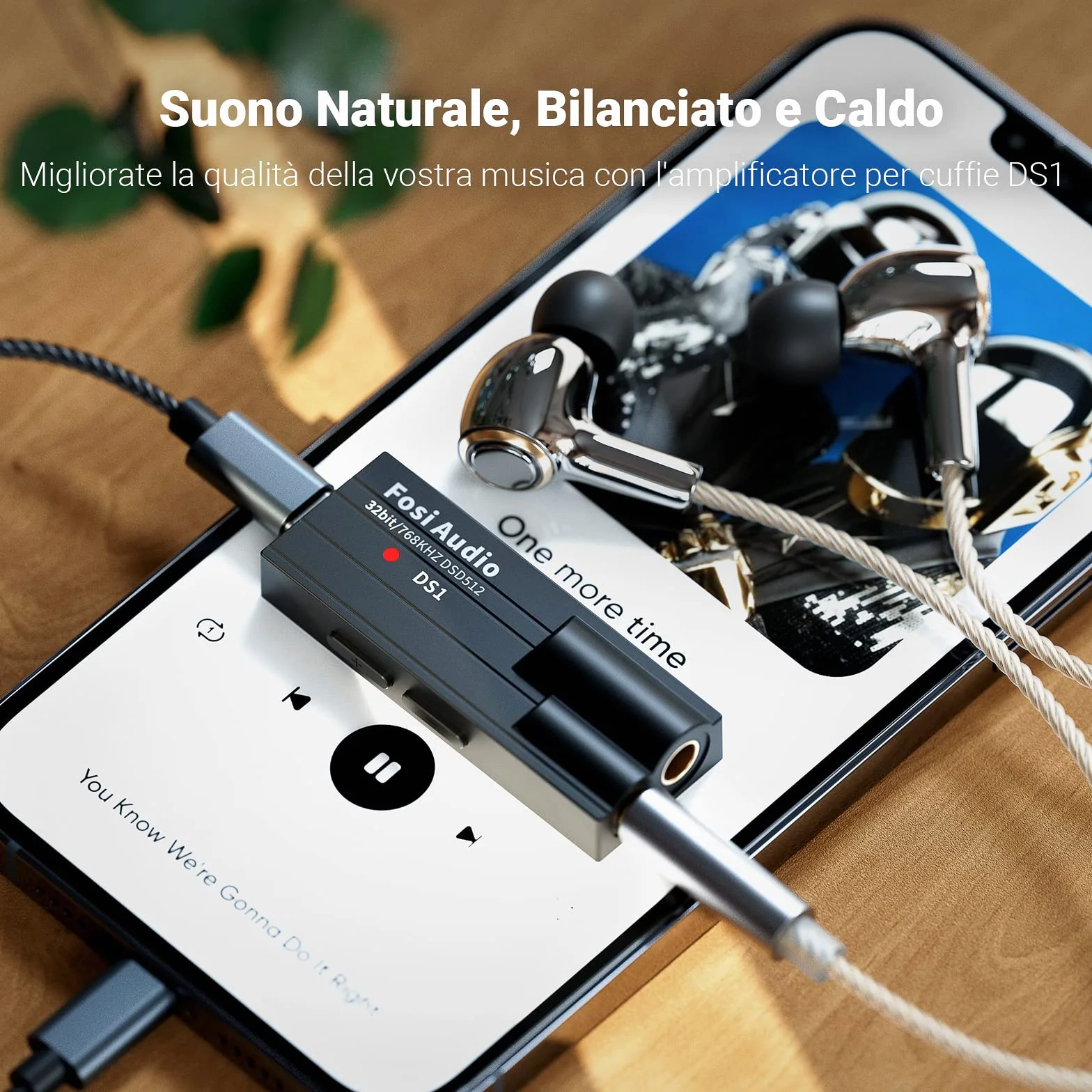 Fosi Audio DS1 DAC Amplificatore Cuffie USB C Hi-Res 32bit/768kHz Uscite Doppie 4,4/3,5mm 16-300Ω Portatile ESS ES9038Q2M