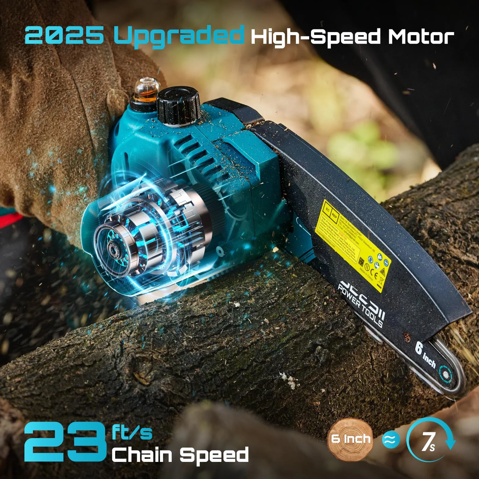 SEESII Mini Motosega a Batteria 8000mAh, 900W 6 Pollici Sega Elettrica per Potatura con Pompetta Olio e Catena di Ricambio, Motosega da Potatura per il Taglio del Legno Giardini, M6 Pro