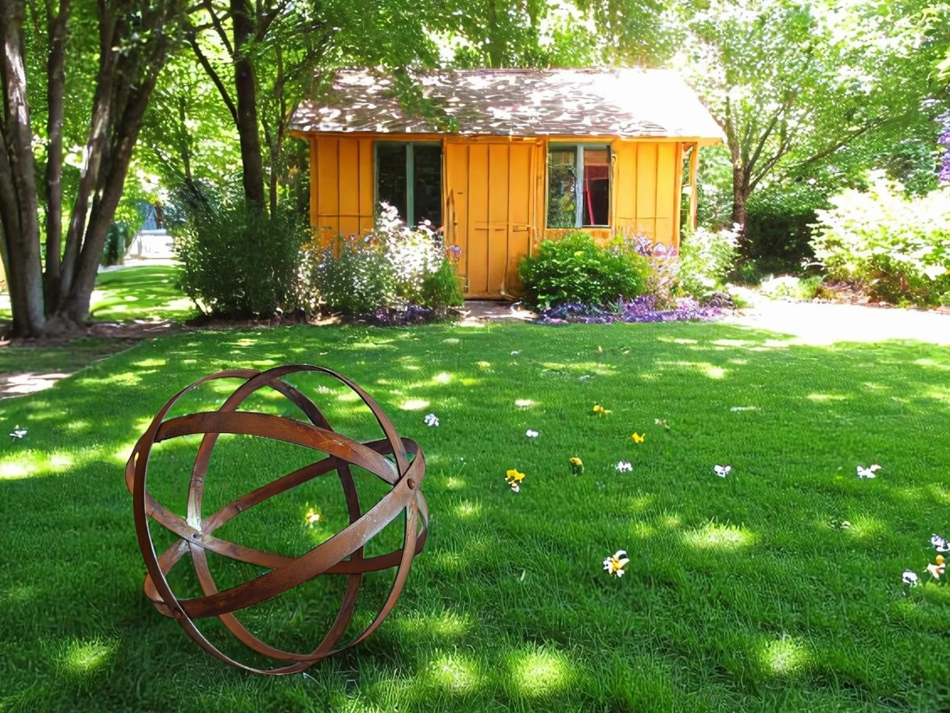 Bornhöft Sfera da giardino in metallo, effetto ruggine, scultura decorativa in acciaio per giardino, decorazione da giardino (40 cm)