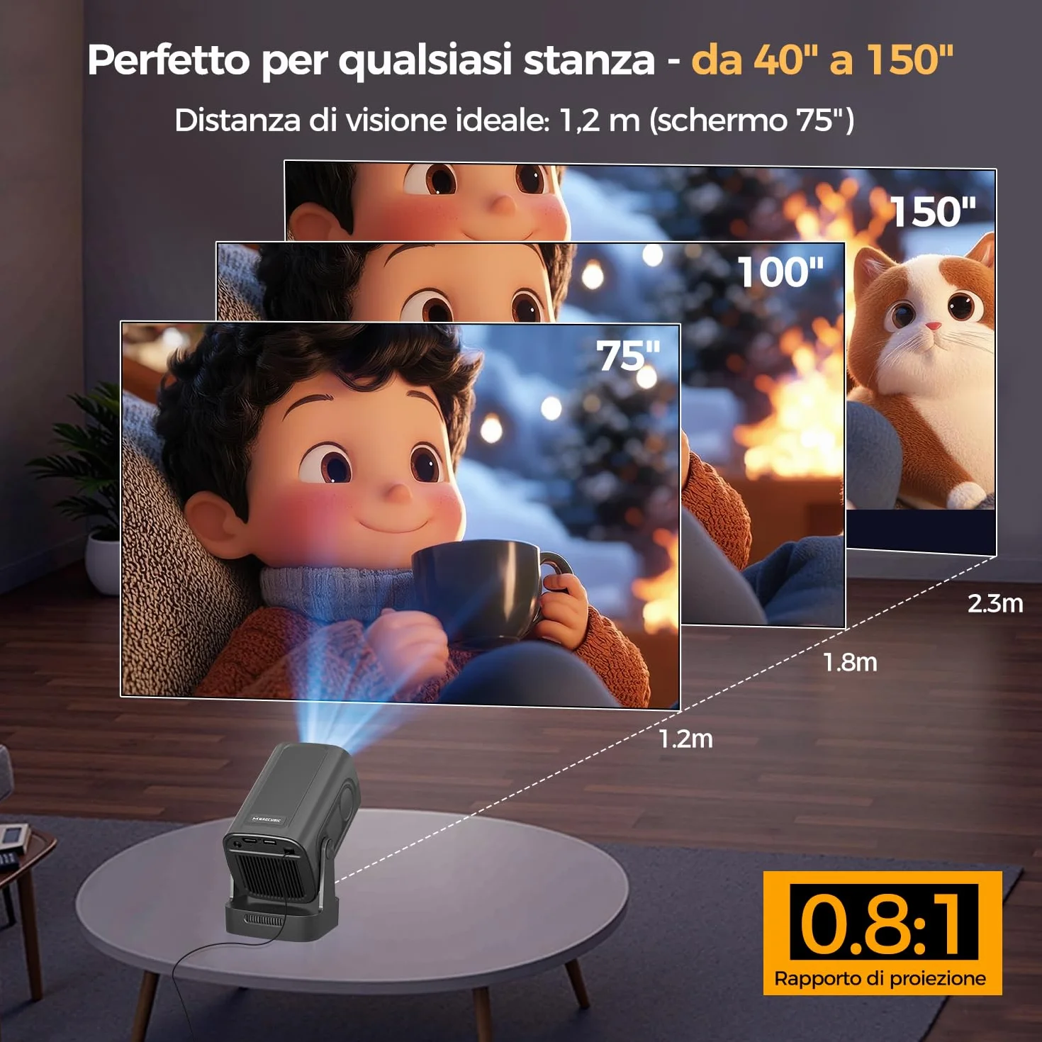 Alwtniet Proiettore 4K 1080P Portatile Android WiFi 6 BT 5.4 260ANSI HY310 Mini Projector HDMI USB
