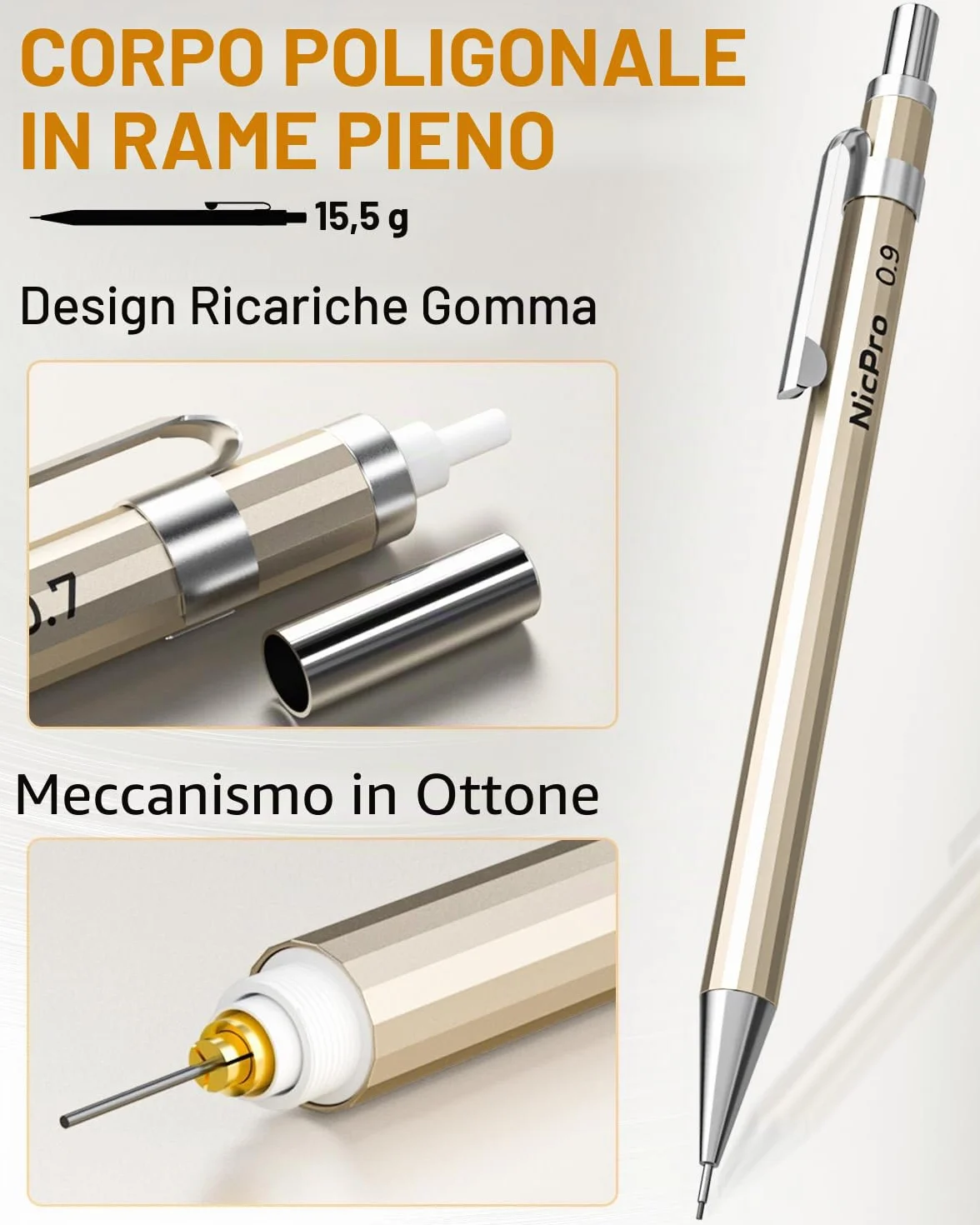Nicpro 6 Pezzi Matite Meccaniche Set 0,3 0,5 0,7 0,9mm 2mm Portamine per Artista Disegno