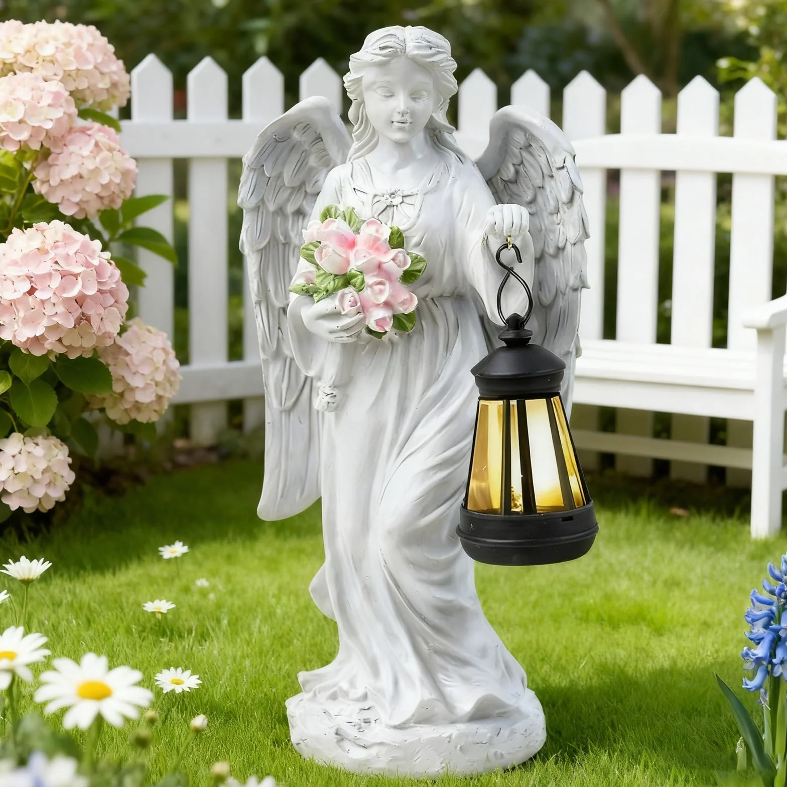 Statuetta di Angelo Sulla Tomba,Statue da Giardino a Forma di Angelo Custode,Figure da Giardino con Angeli Solari,Statue da Giardino Esterno,Decorazione per Esterni, Scultura