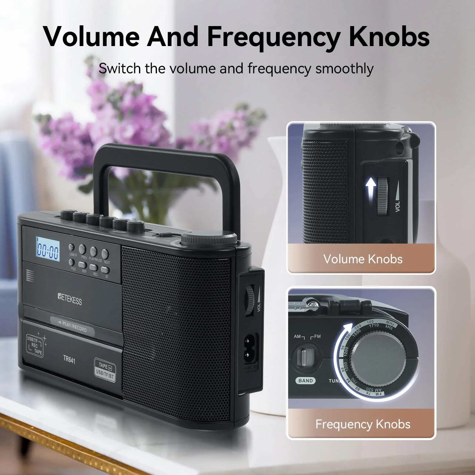 Retekess TR641 Lettore di Cassette Radio Portatile FM AM USB TF Wireless
