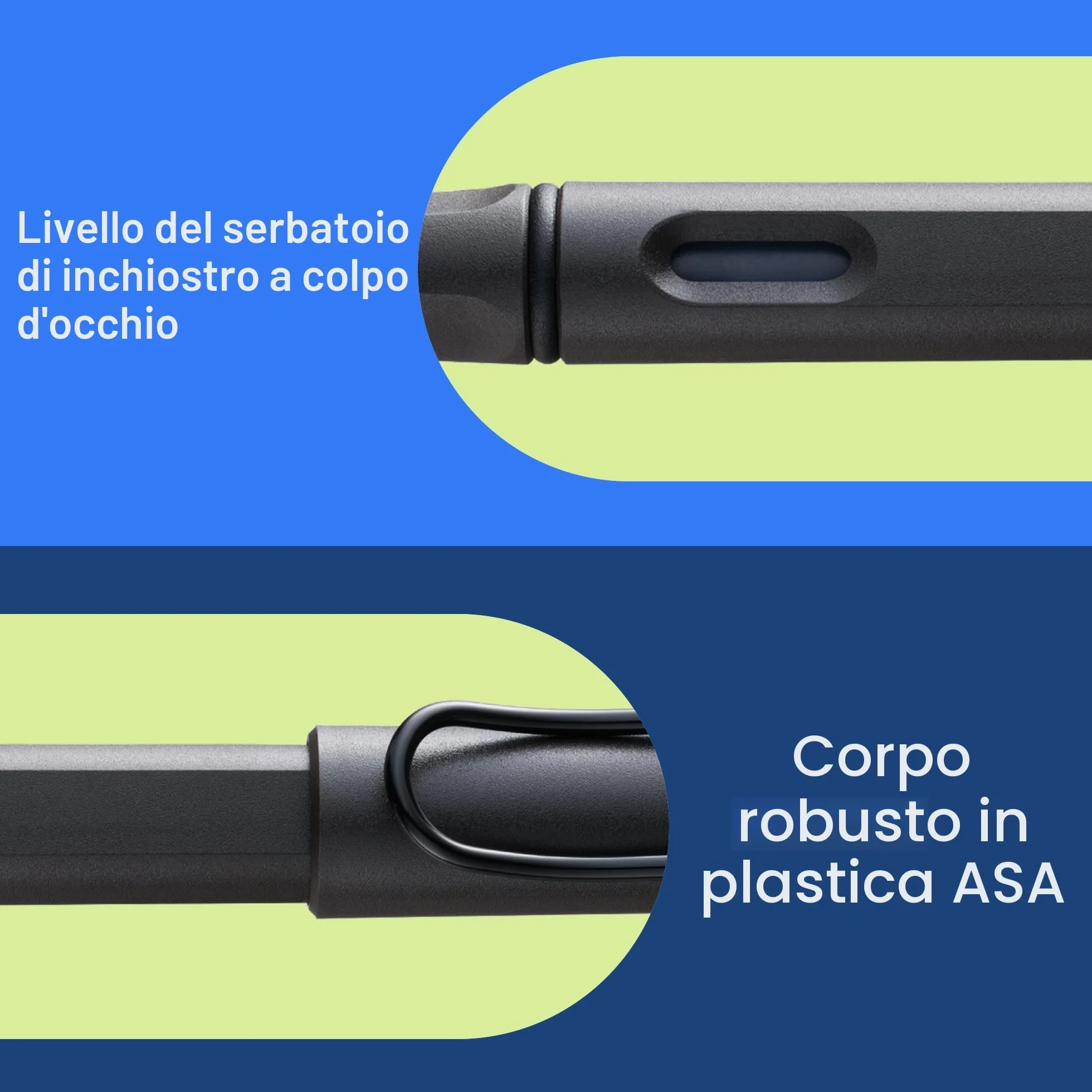 Lamy Safari Umbra Stilografica Pennino Acciaio Nero Misura M Cartuccia T10 Blu