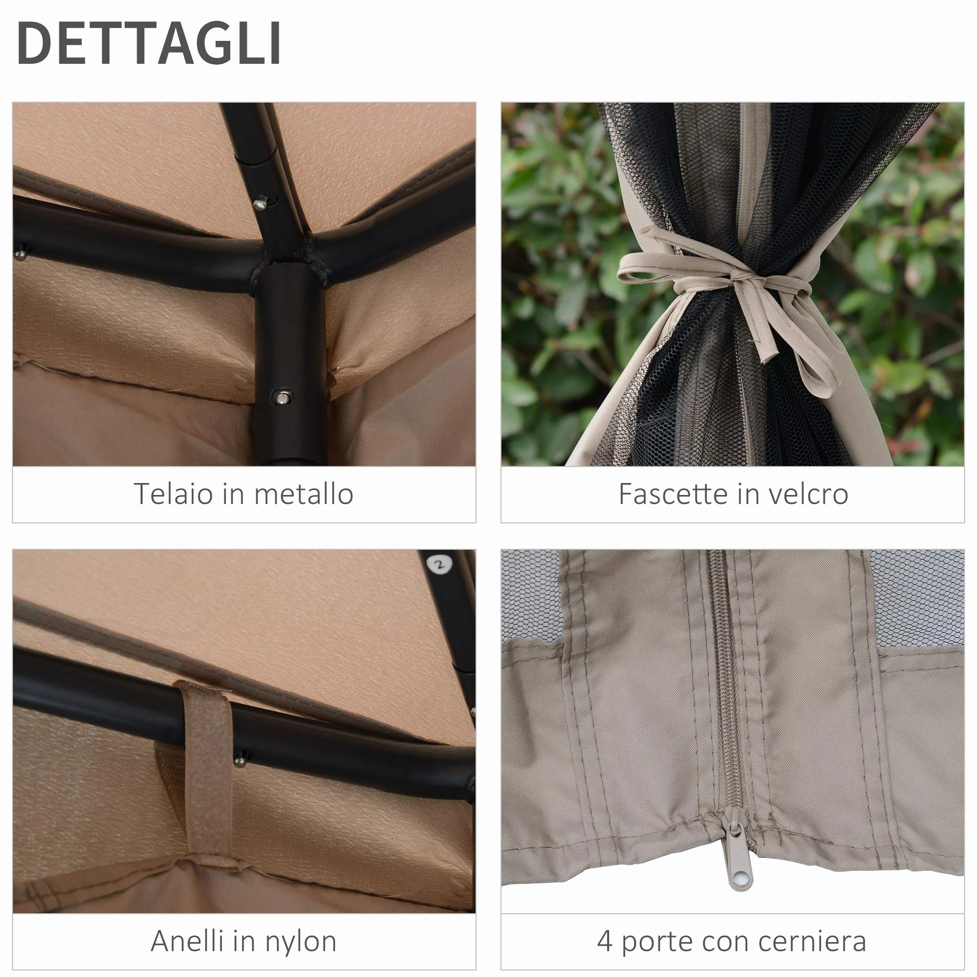 Outsunny Tenda Gazebo da Giardino 3x3m con Zanzariera, Struttura in Metallo e Copertura in Poliestere
