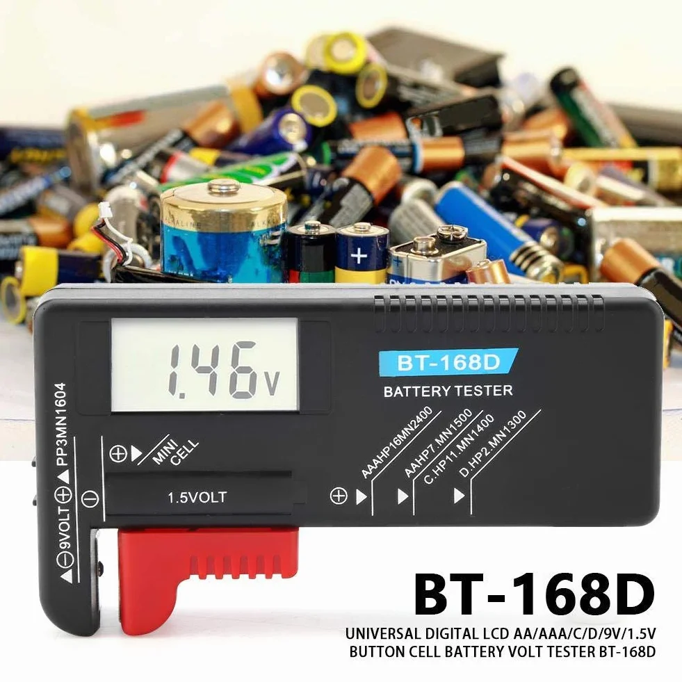 GTIWUNG Tester Batteria Digitale LCD BT-168D per AA/AAA/C/D 1.5V PP3 9V Batterie a Bottone