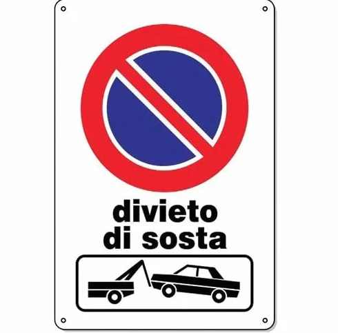 Cartello 20cm x 30cm Divieto di sosta - Resistente UV - Impermeabile - Facile da installare - Fori inclusi (RIMOZIONE FORZATA)