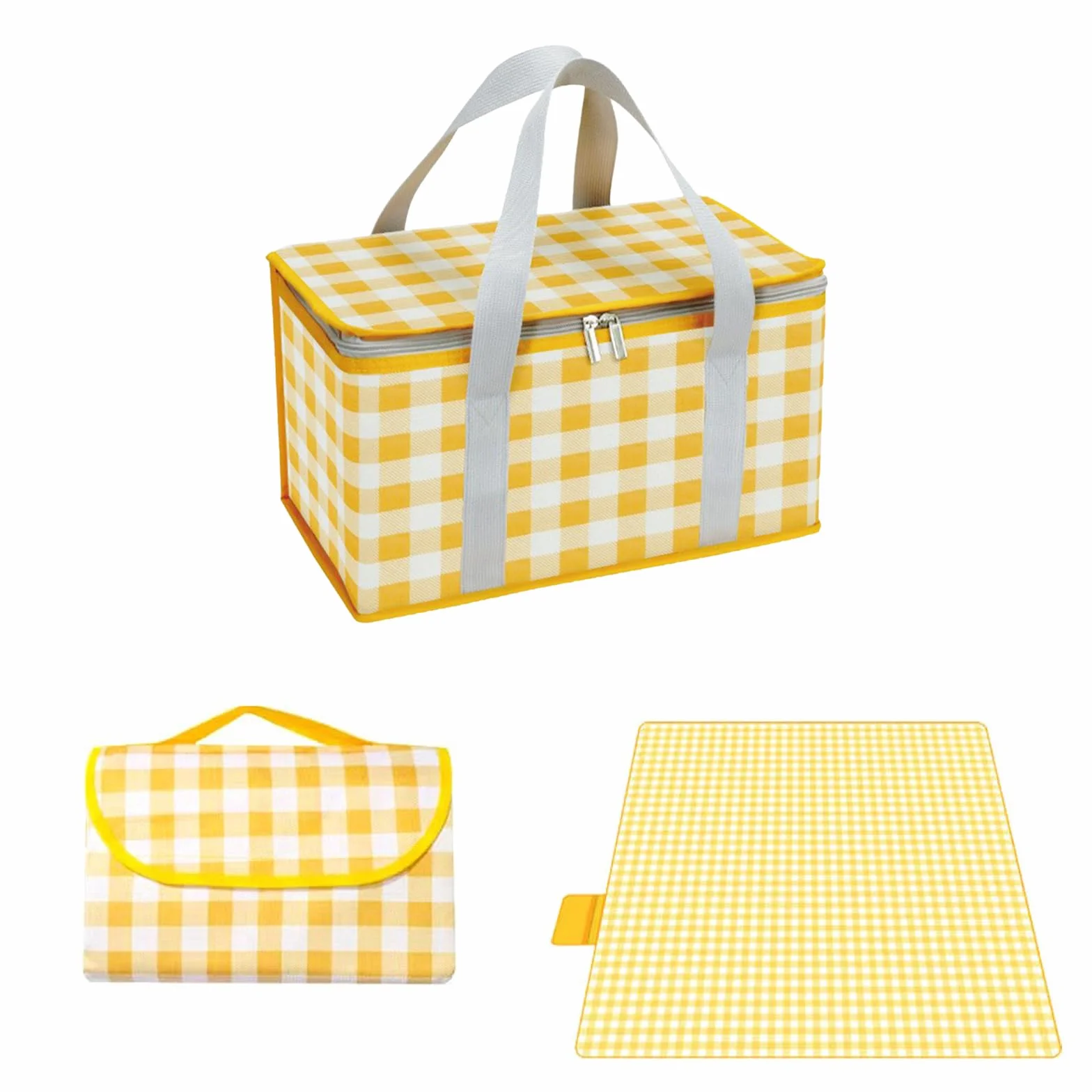 Cestini da picnic isolati, 35 x 20 x 20 cm, borsa termica da picnic da 15 l, con coperta da picnic da 150 x 200 cm, borse da spiaggia portatili impermeabili per attività all'aperto calde o fredde