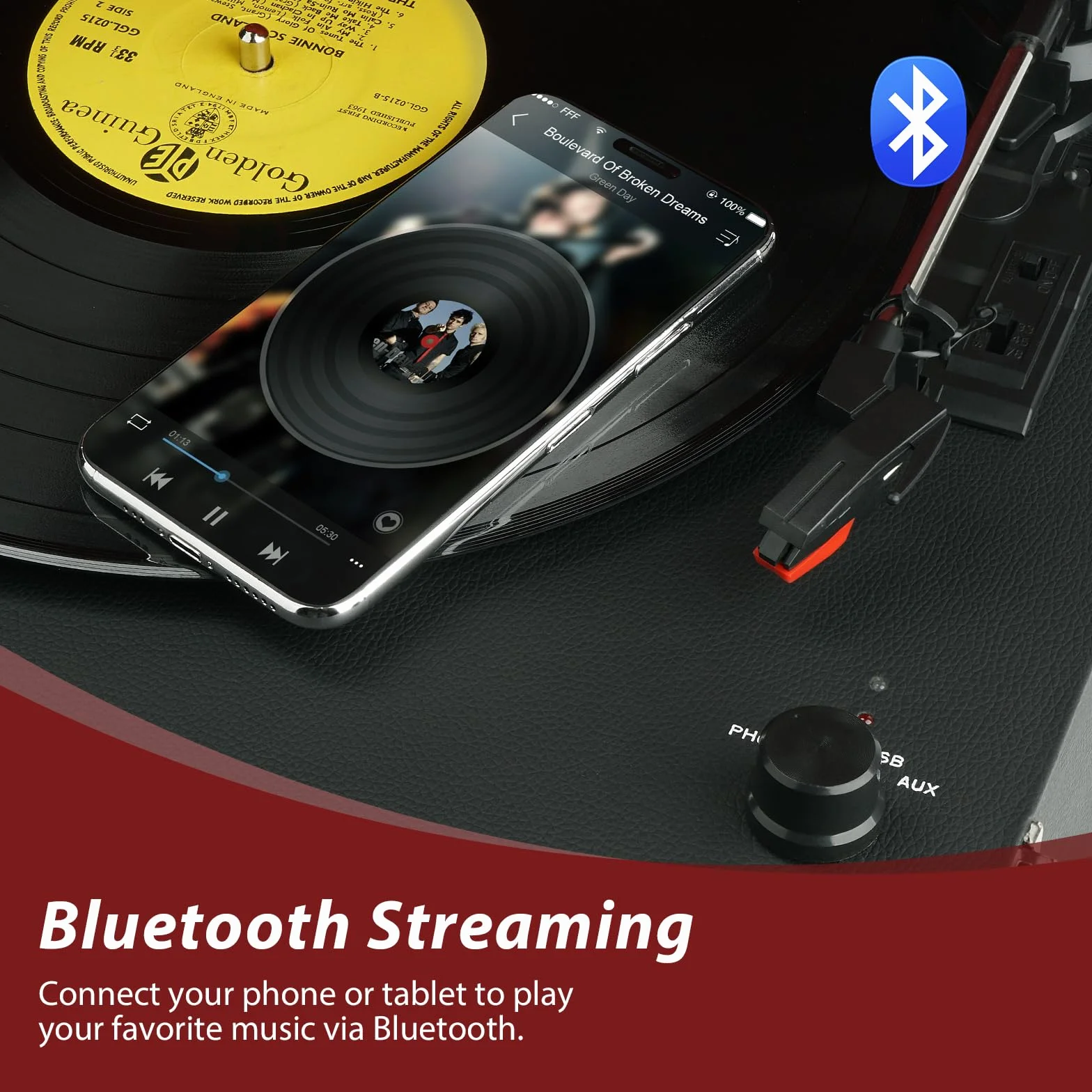Giradischi Bluetooth 3 Velocità con Altoparlanti Integrati e Gambe Staccabili, Riproduzione USB, Nero