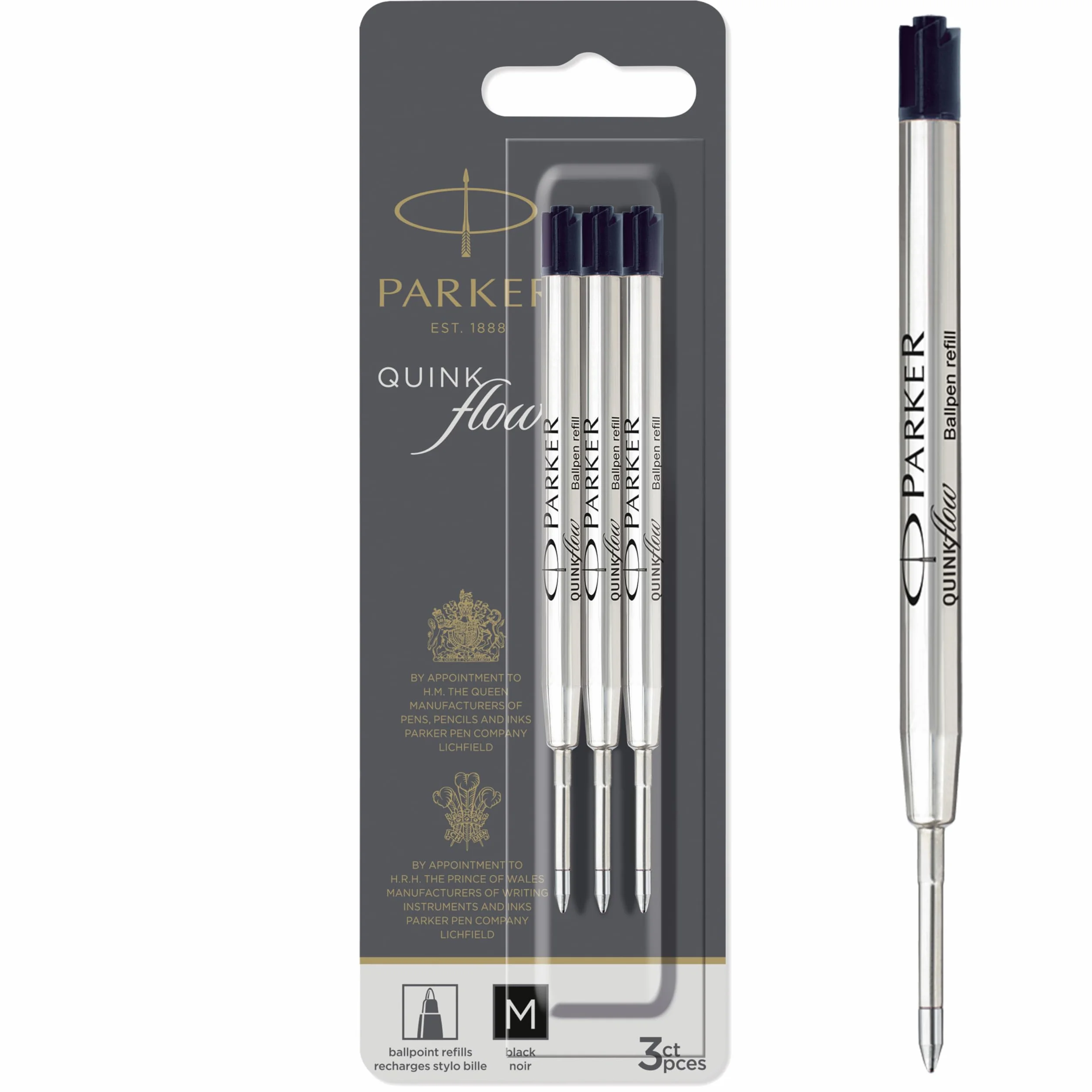 Parker QUINKflow ricariche inchiostro penna a sfera punta media nero 3 pezzi