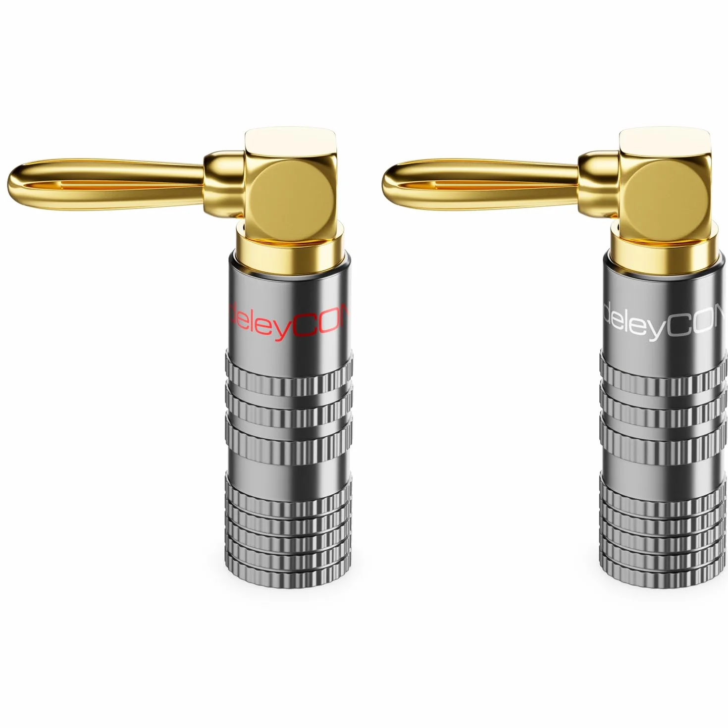 deleyCON 4 Pezzi Spine a Banana Set 90° Angolato Placcato Oro Avvitabile per Cavo Altoparlanti 0,75-4,5 mm HiFi Home Theater