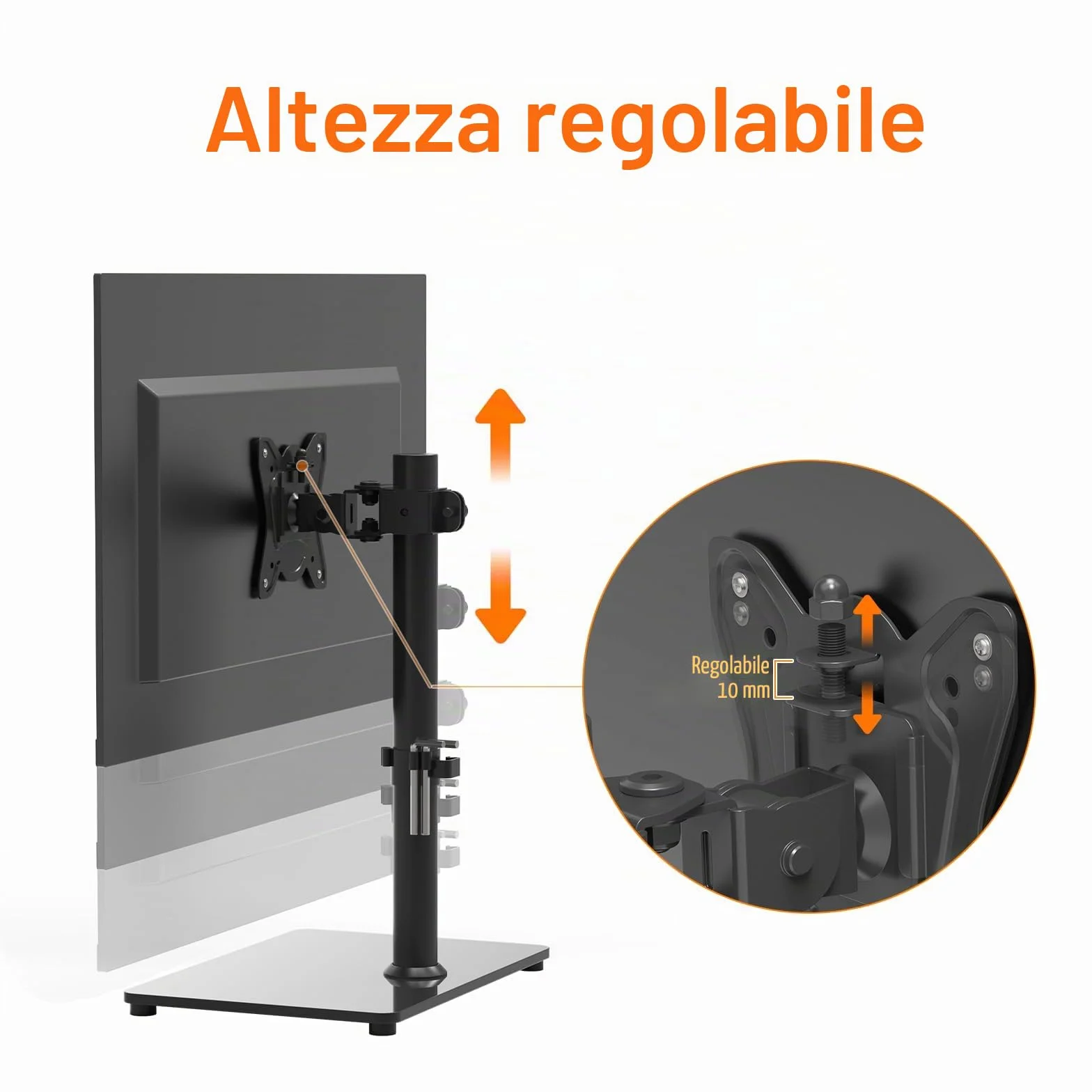 GRIFEMA GB1005-1 Supporto TV per schermi 13-32 pollici piatte curve plasma OLED LCD LED, regolabile rotazione altezza, fino 10 kg, VESA 100x100 mm