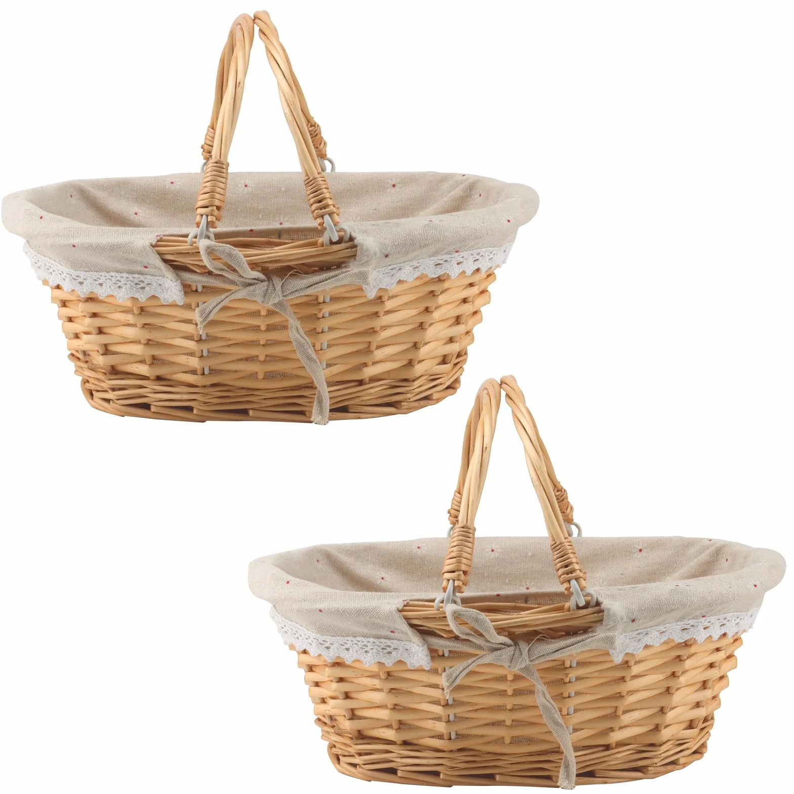 MUKCHAP 2 cestini da picnic ovali in vimini, 32 x 23 x 12 cm, in vimini intrecciato, con rivestimento con manico pieghevole, per picnic