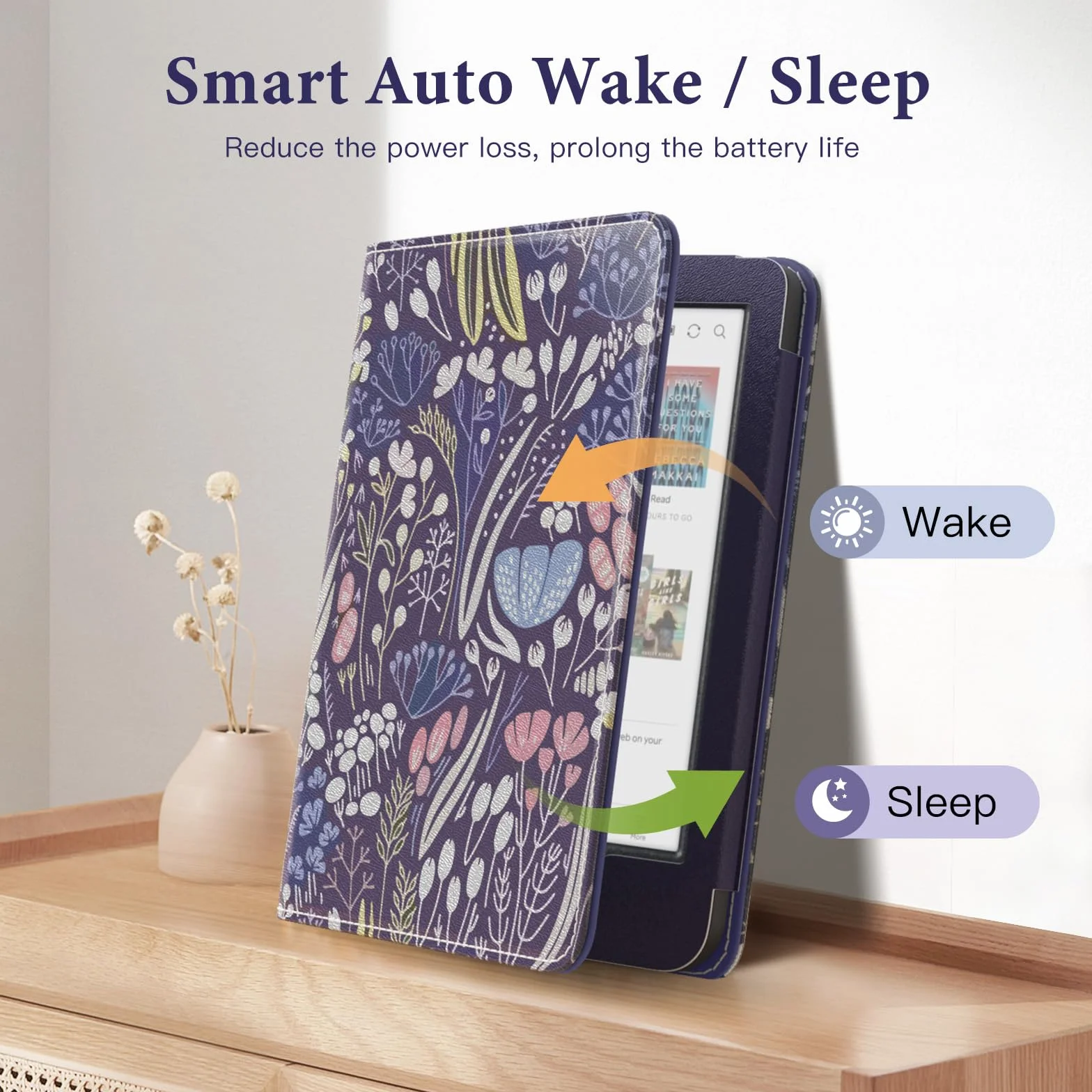 MoKo Case dla Tolino Shine Color/Shine 5(2024)/4(2022) Kobo Clara Colour/BW/2E, PU Cover z Auto-Awakening/Sleep, Slot, Pasek i Podpórka, Nocny Niebieski