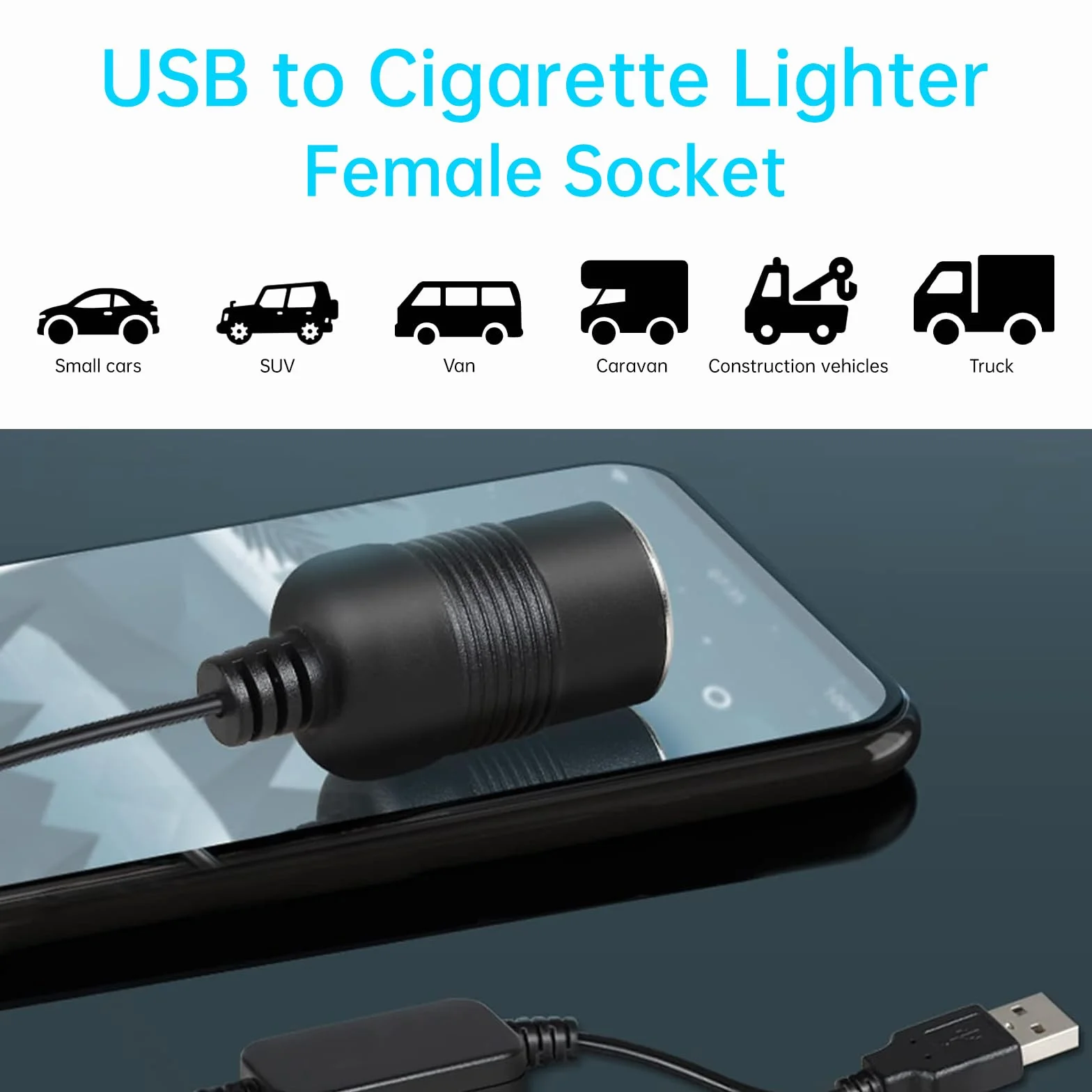 Anei Cavo convertitore da USB A maschio a presa accendisigari femmina 12 V adattatore auto per GPS Dashcam