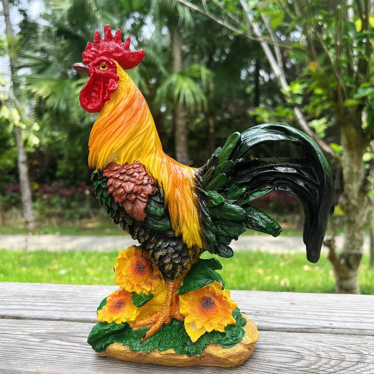Decorazioni per statue da giardino a forma di gallo, scultura di pollo da cortile, decorazione di animali da fattoria, patio, cucina e ornamenti da prato