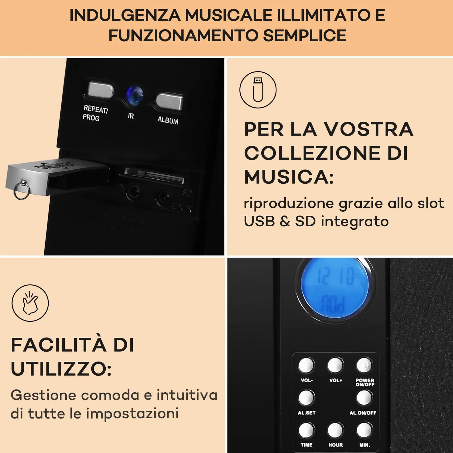 oneConcept Radio Portatile Lettore CD HiFi FM Stereo AUX 2 Altoparlanti Display LCD MP3 Ingresso SD 3W