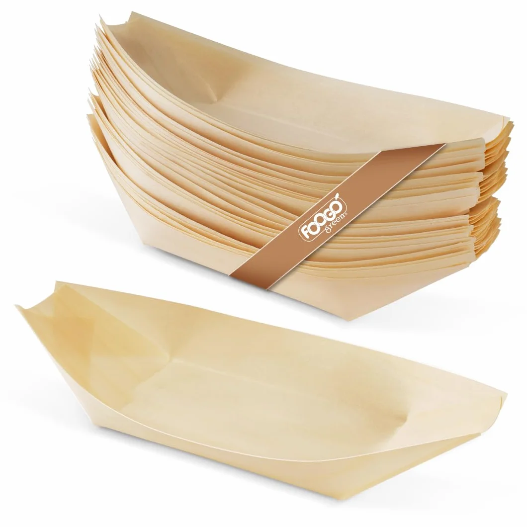 FOOGO Green 50 Barchette di Legno di Bambù Monouso, 23 cm, Certificate FSC®, Barbecue, Feste in Giardino, Aperitivi, Antipasti, Ecologiche, Biodegradabili, Feste di Nozze, Bicchieri di Carta