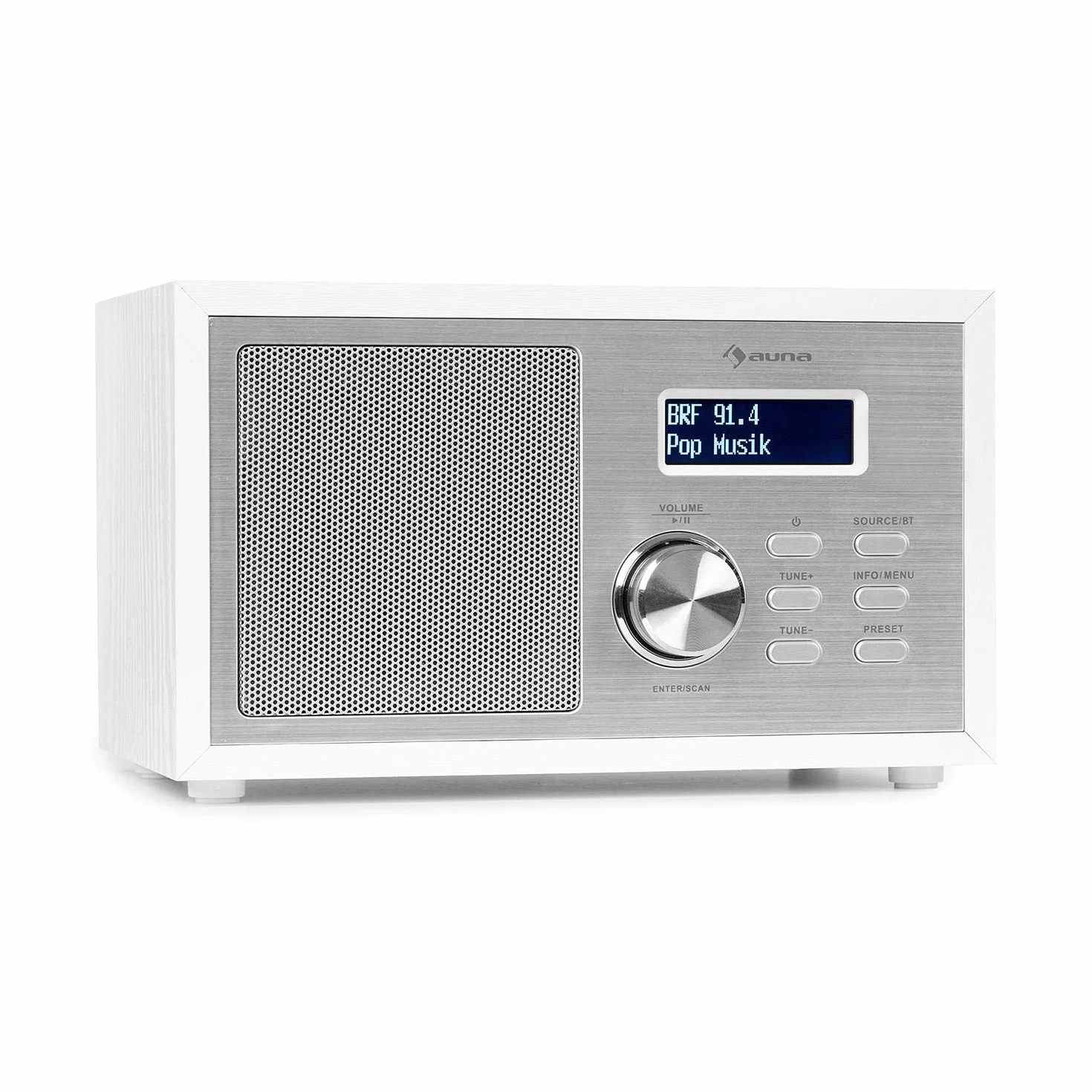 auna Ambient Radio DAB+/FM Bluetooth 5.0 A2DP Display LCD AUX-In Cuffie Effetto Legno Bianco