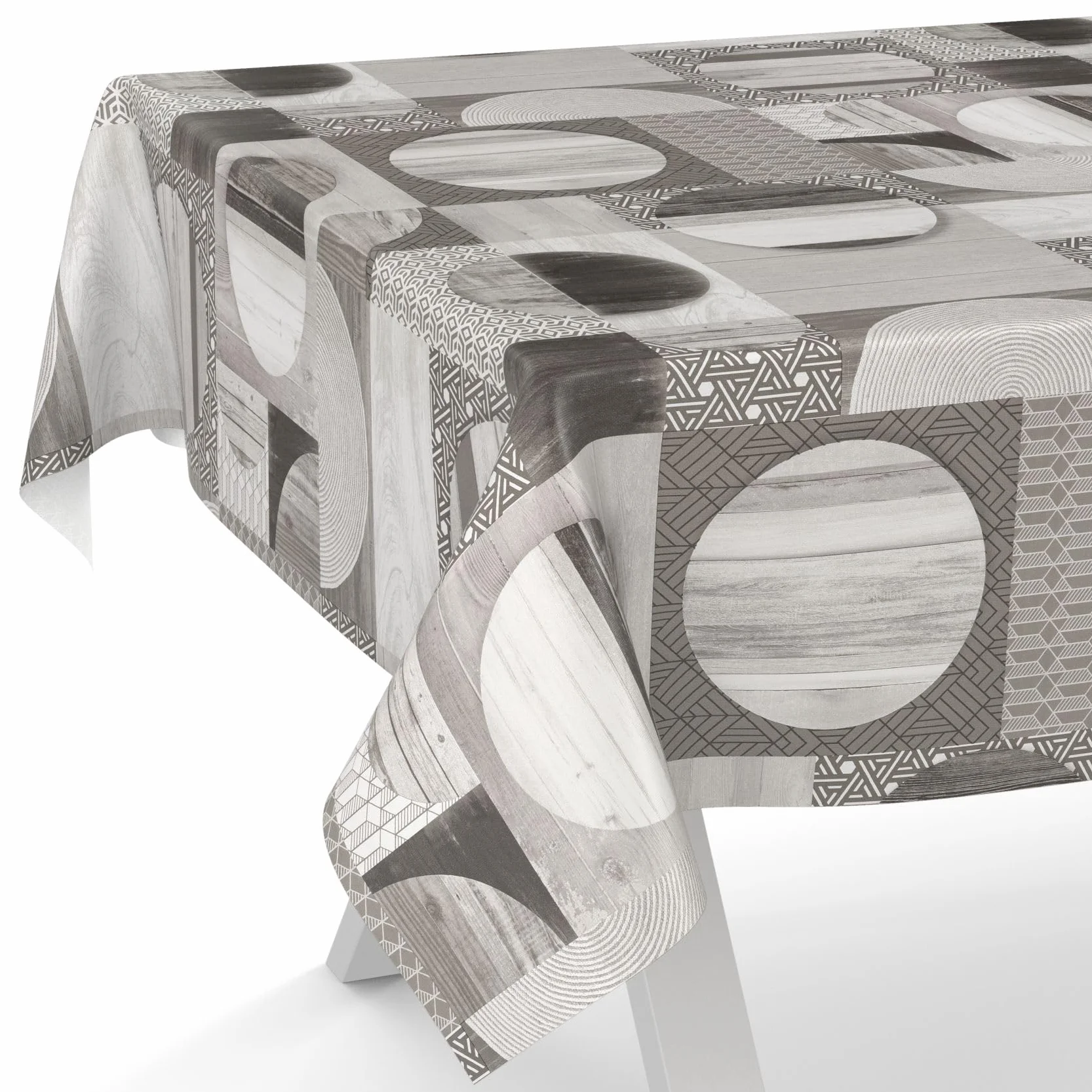 ANRO Tovaglia in tela cerata impermeabile lavabile 160 x 140 cm grigio legno Patchwork