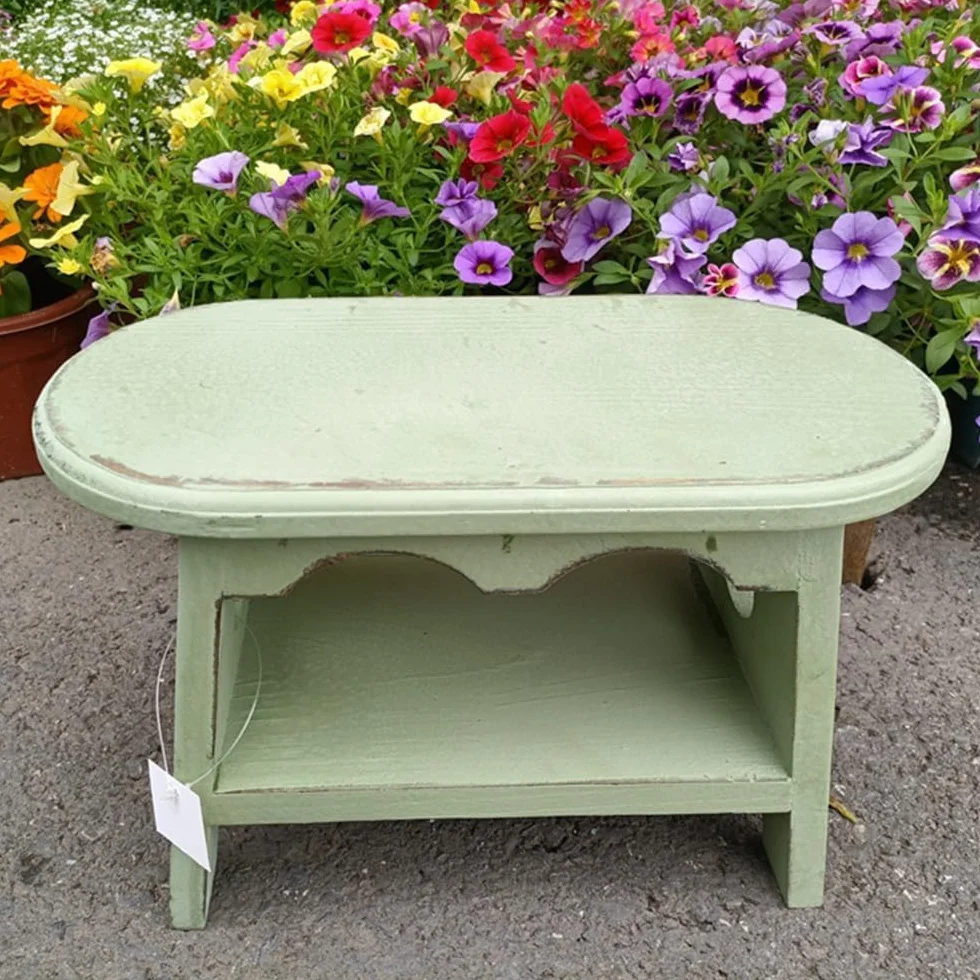 TentHome Panca in Legno Vintage, Poggiapiedi Rustico per Bambini, Sgabello Shabby per Fiori per Piante, Sgabello Ovale Per Bambini, Perfetto per Cameretta, Giardino e Cucina (Verde)