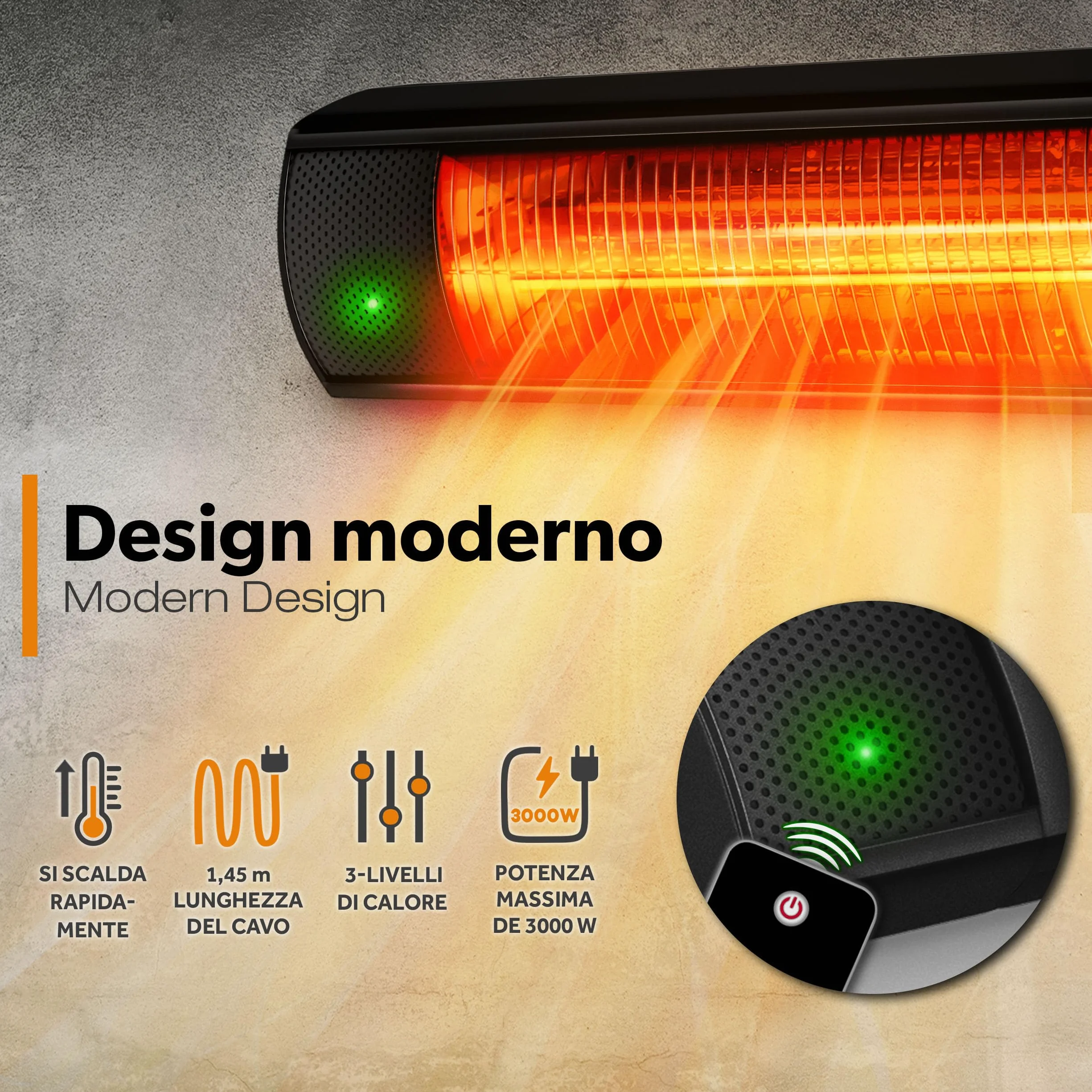 TRESKO Stufa a Infrarossi 3000W Telecomando Riscaldatore Elettrico Patio 3 Livelli Calore Riscaldatore Quarzo Nero