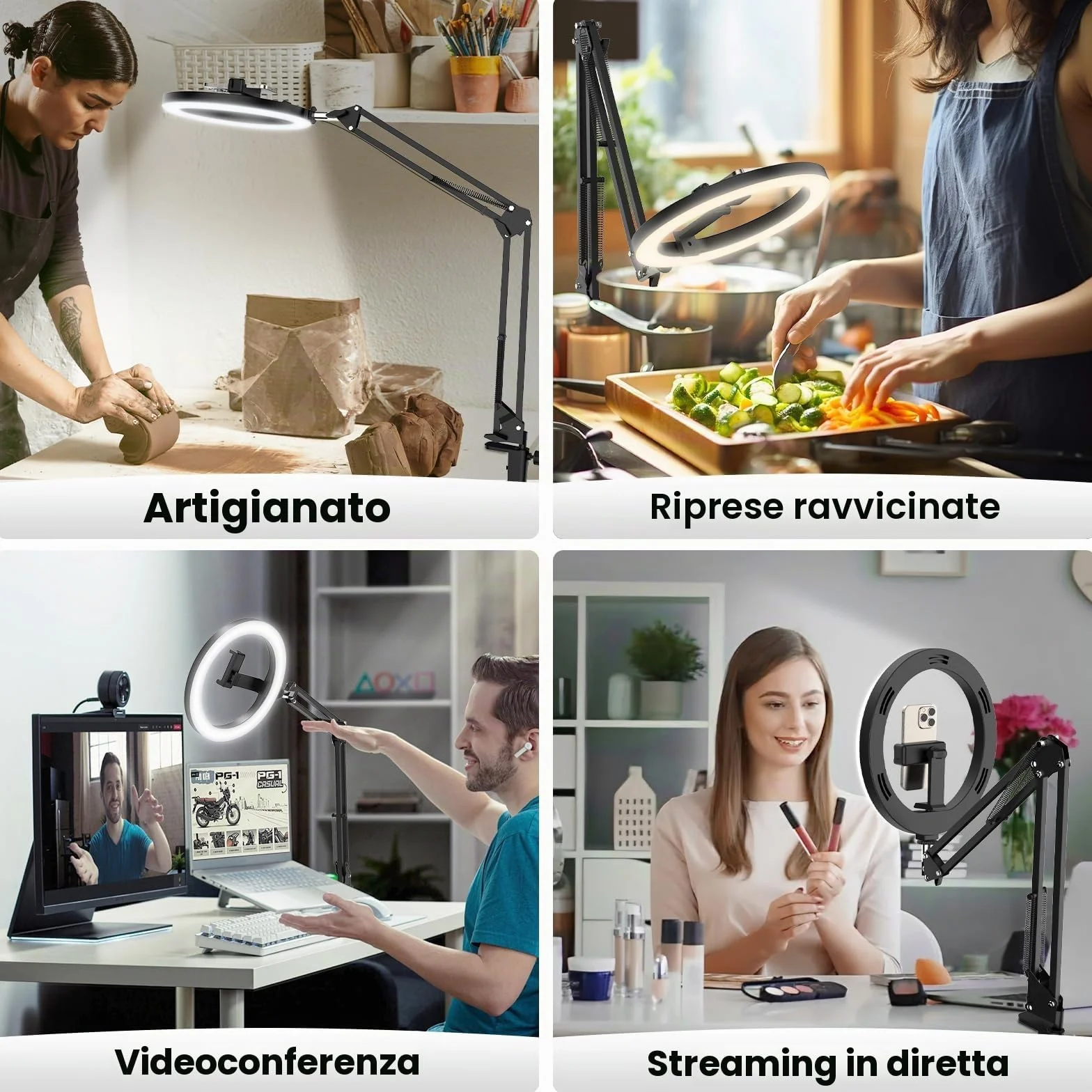 LUXSURE Ring Light 10'' con Braccio Flessibile e Telecomando Bluetooth per Video