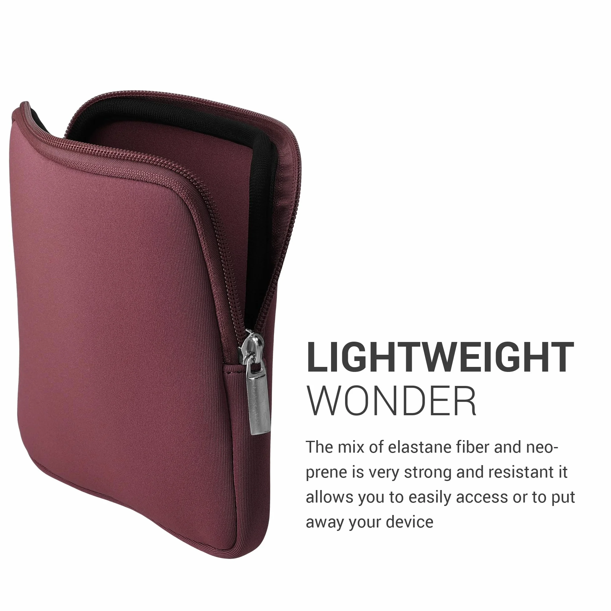 Custodia Universale per eReader kwmobile, Copertina in Neoprene Malva con Chiusura a Zip, Misura 17,5 x 14,7 x 1 cm
