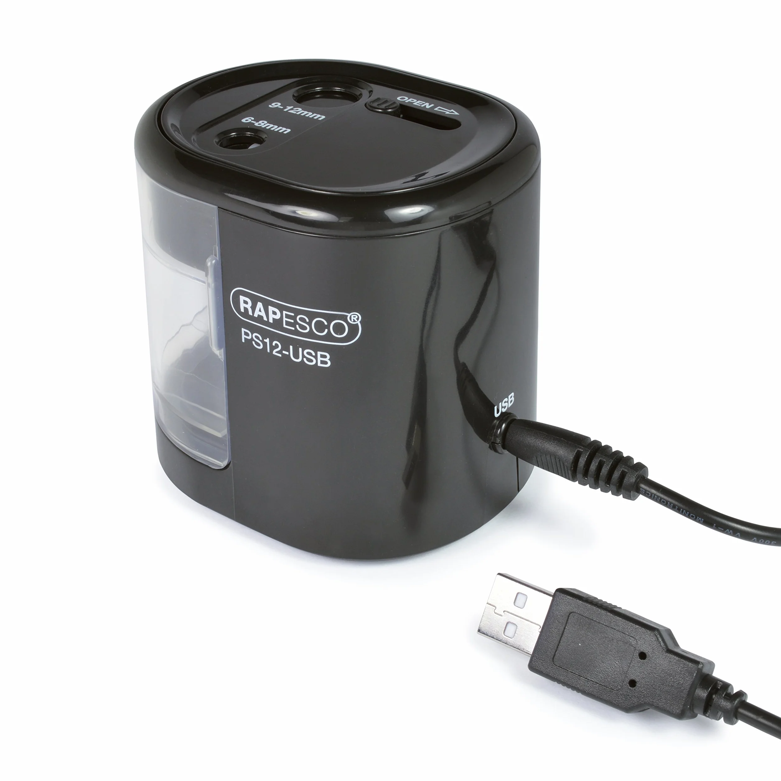 Rapesco 1449 Temperamatite Elettrico Automatico PS12-USB Nero