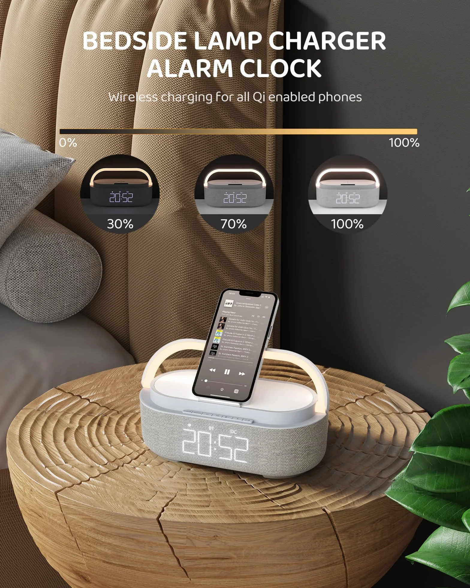 COLSUR Radiosveglia Digitale con Ricarica Wireless, Radio FM Sveglia con Display LED Regolabile