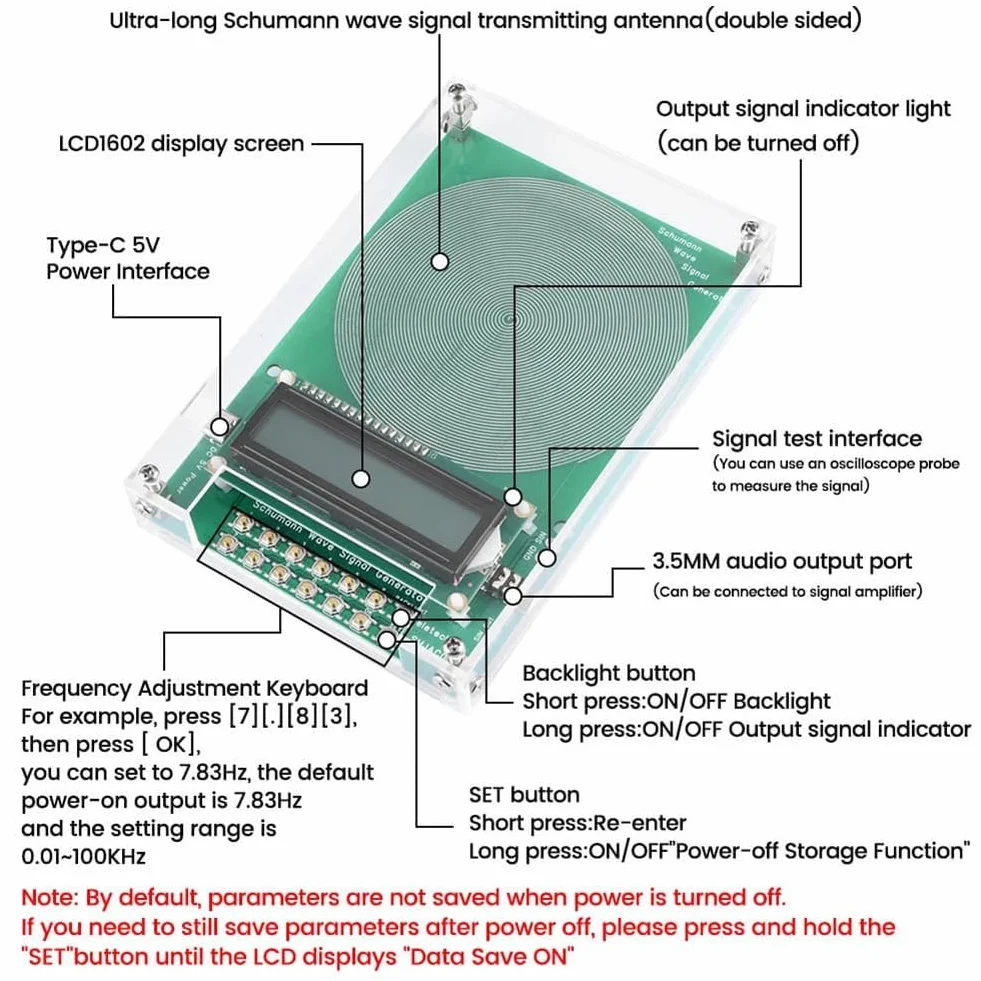 Generatore di frequenza personalizzato V2, Generatore di risonanza SchumannWave 7.83Hz 0.01Hz~20000Hz Onda Sinusoidale Regolabile C
