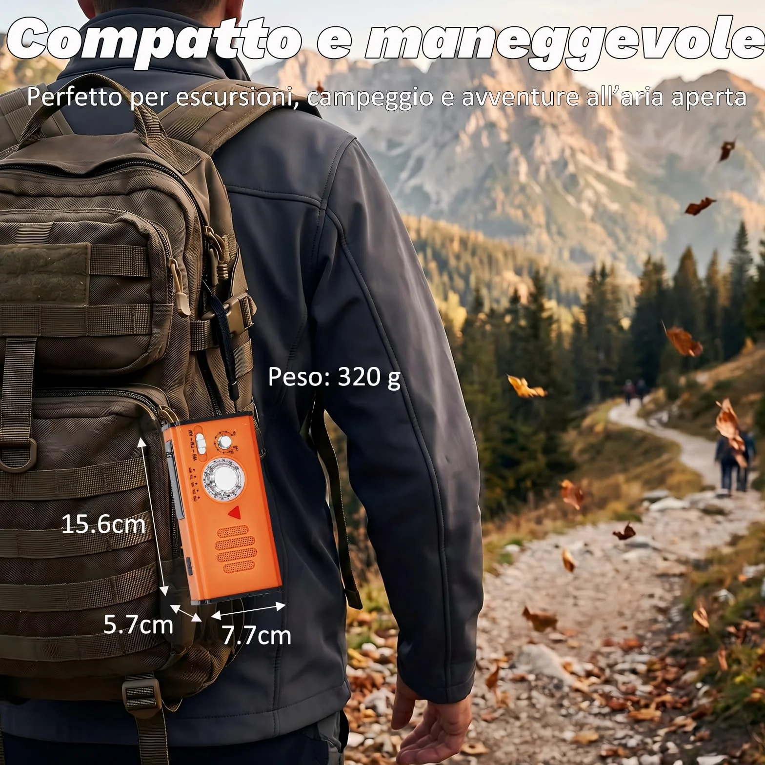 Radio a Manovella di Emergenza con Power Bank 4000mAh, Radio Solare Portatile AM/FM/WB, Torcia LED e Allarme SOS per Campeggio
