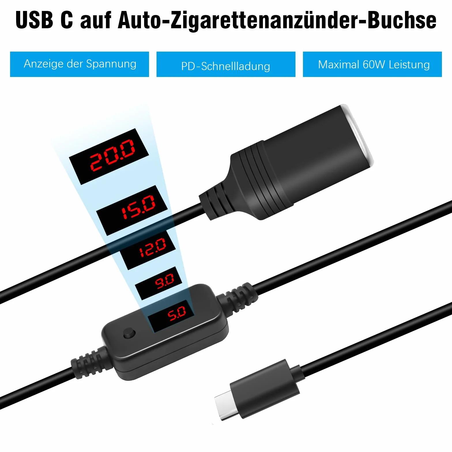 Adapter USB C 12V 60W do Auta, Dashcam, GPS