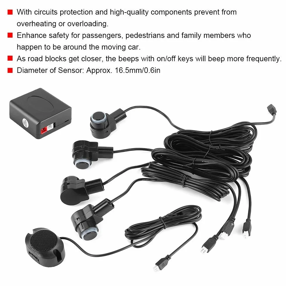 Qiilu Sensori Parcheggio Auto 65dB Kit 4 Sensori Retromarcia con Allarme Assistenza Parcheggio