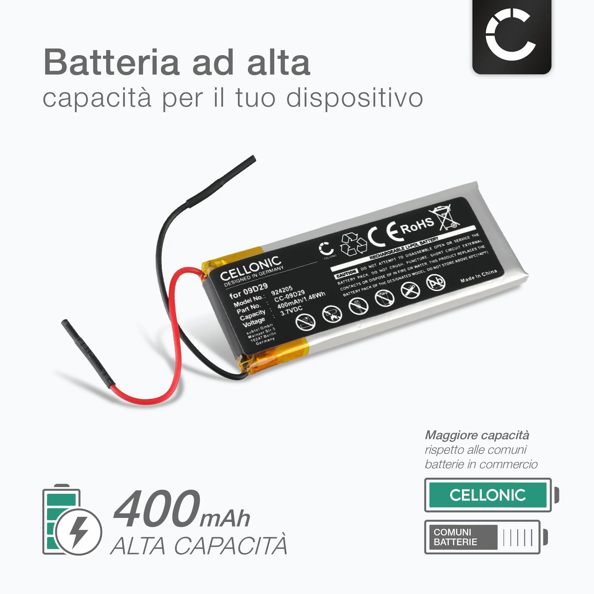 Batteria per Cardo Scala Rider Q2 Freecom 2 Teamset Pro 400mAh 3.7V