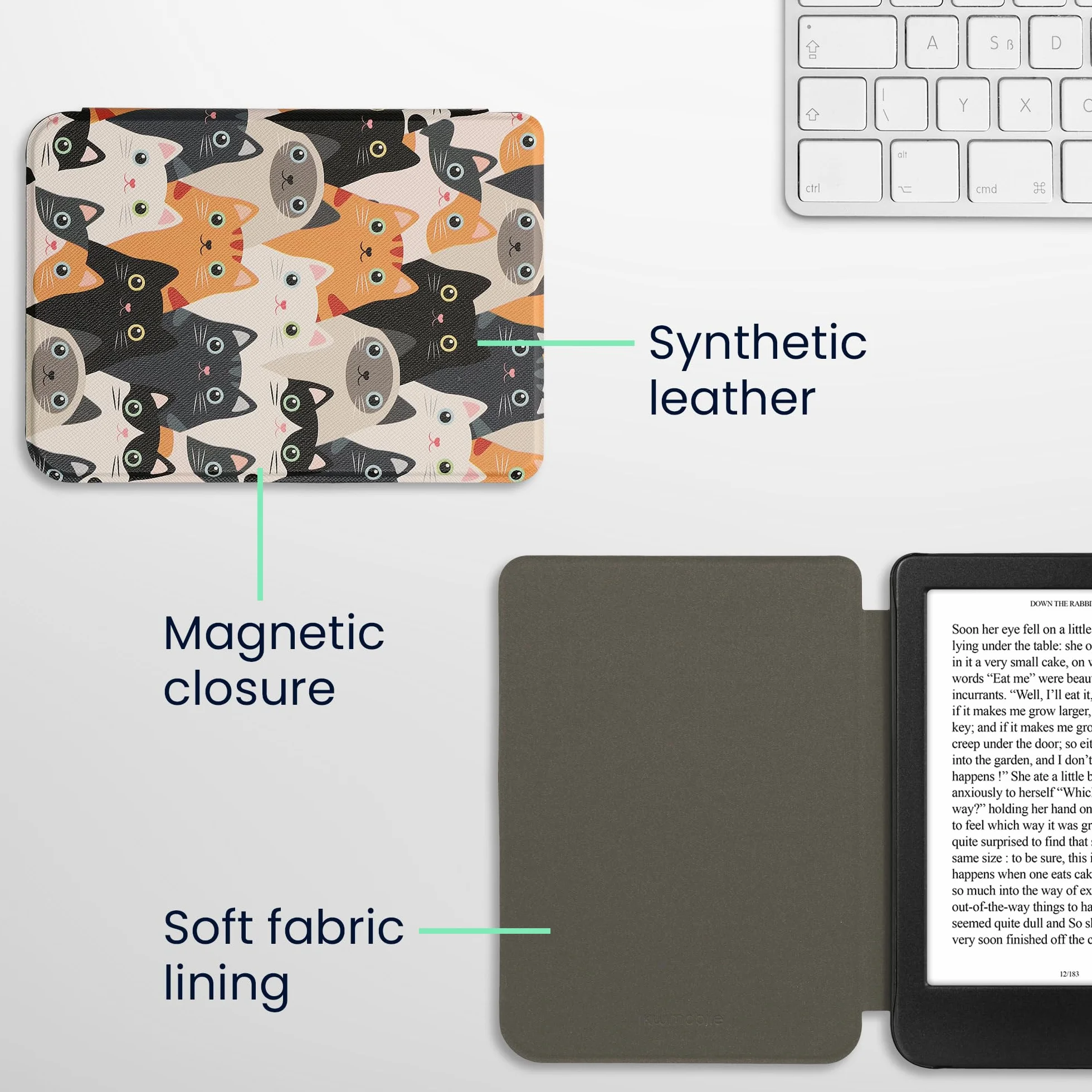 kwmobile Custodia eReader Kobo Clara BW/Colour Cover Flip Case arancione/nero/bianco Gatti