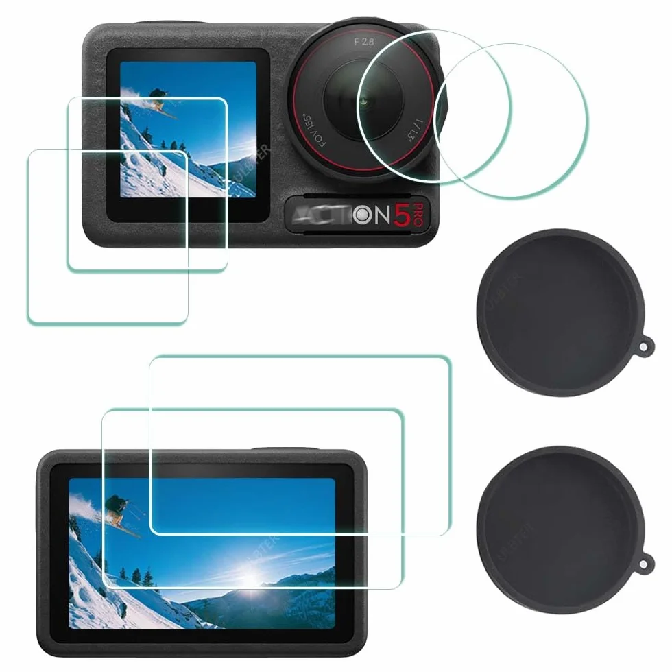 ULBTER Pellicola protettiva per DJI Osmo Action 5 Pro, vetro temperato 0,3 mm, durezza 9H, 2+6 pezzi