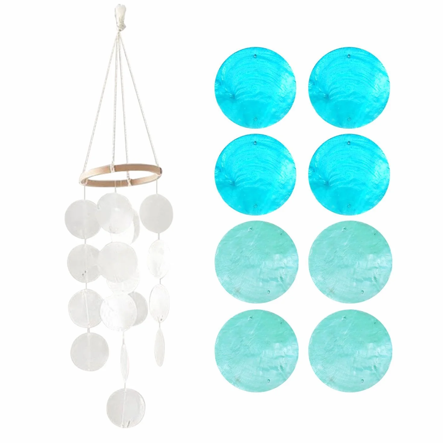 1 Bianco Shell Carillon di Vento E 8 Pezzi di Doppio Foro Shell Pezzi, Oceano Vento Decorazioni, Shell Dream Catcher, Adatto per Giardino E Cortile Decorazione.