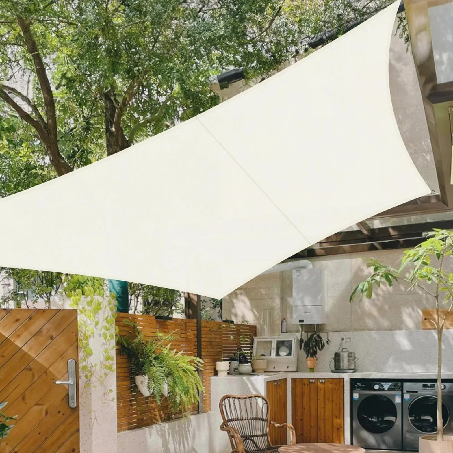 Cool Area Vela Ombreggiante Rettangolare 3x3m Impermeabile Protezione 95% Raggi UV Parasole Giardino Esterno Crema