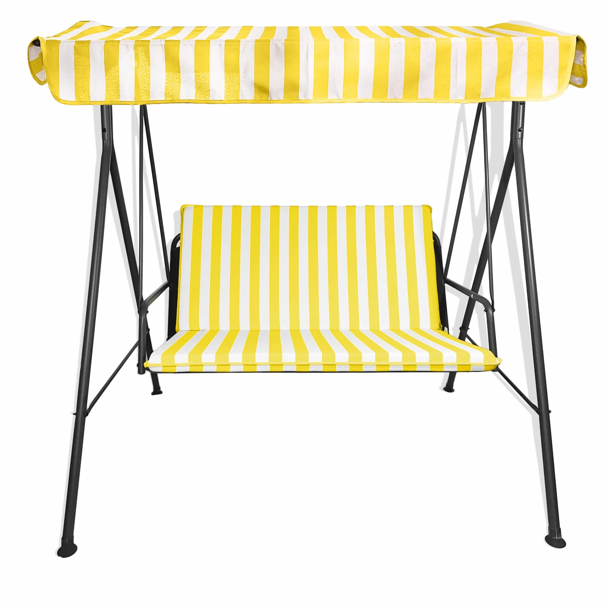 Il Tuo Artigiano Design Cuscino Fasciato per Dondolo 3 posti Imbottito - Made in Italy - Set Seduta e Schienale con Tettuccio (Cuscini 110x55 | Telo 144x124, Bianco e giallo)