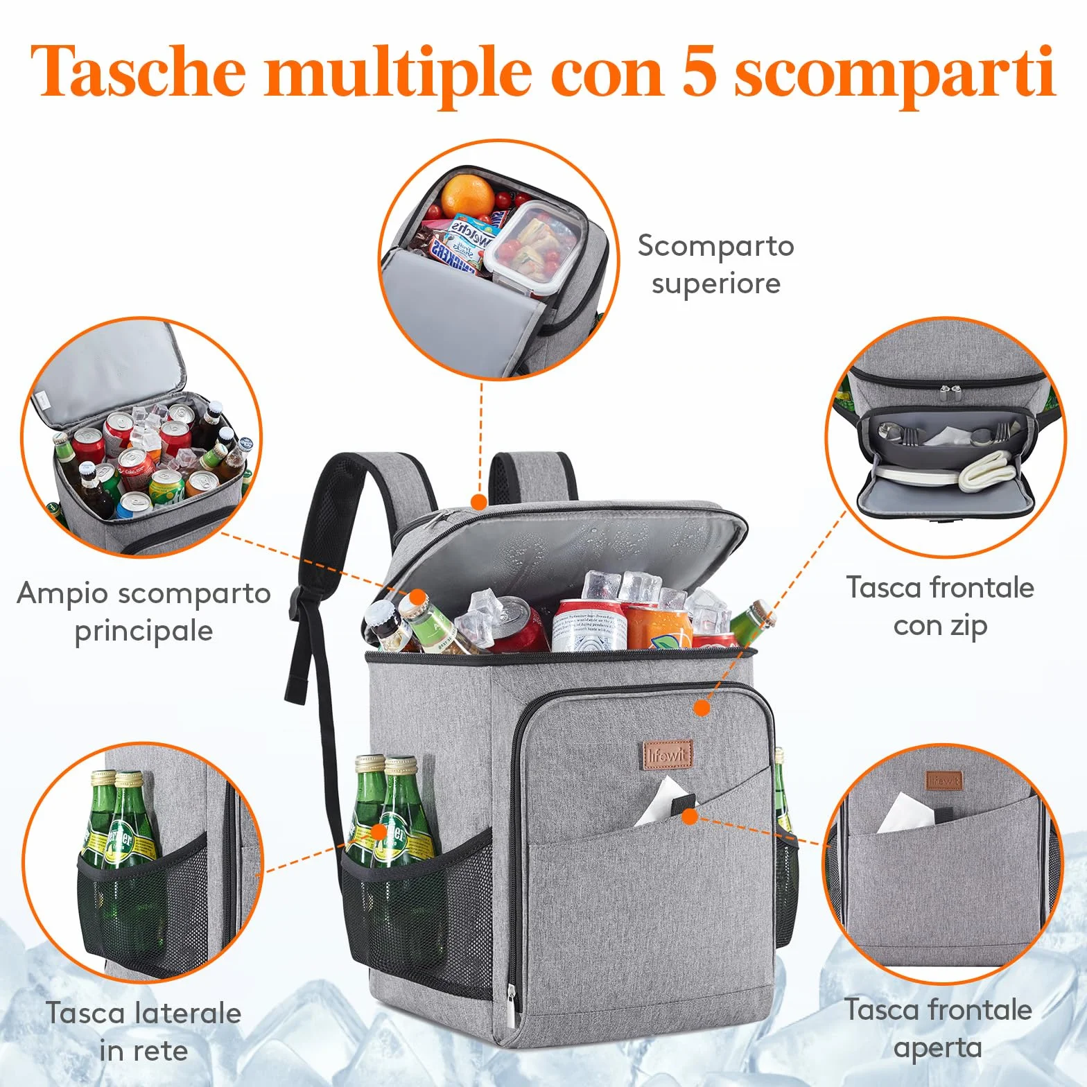 Lifewit Zaino Frigo Termico 26L Grande Borsa Frigo Portatile Grigio