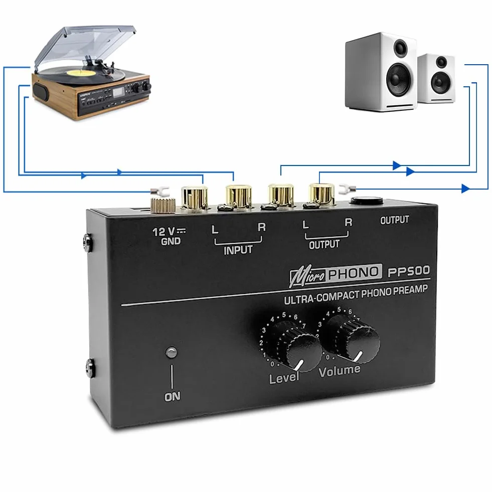 Preamplificatore giradischi MM ingresso uscita RCA stereo livello amplificatore 12 Volt