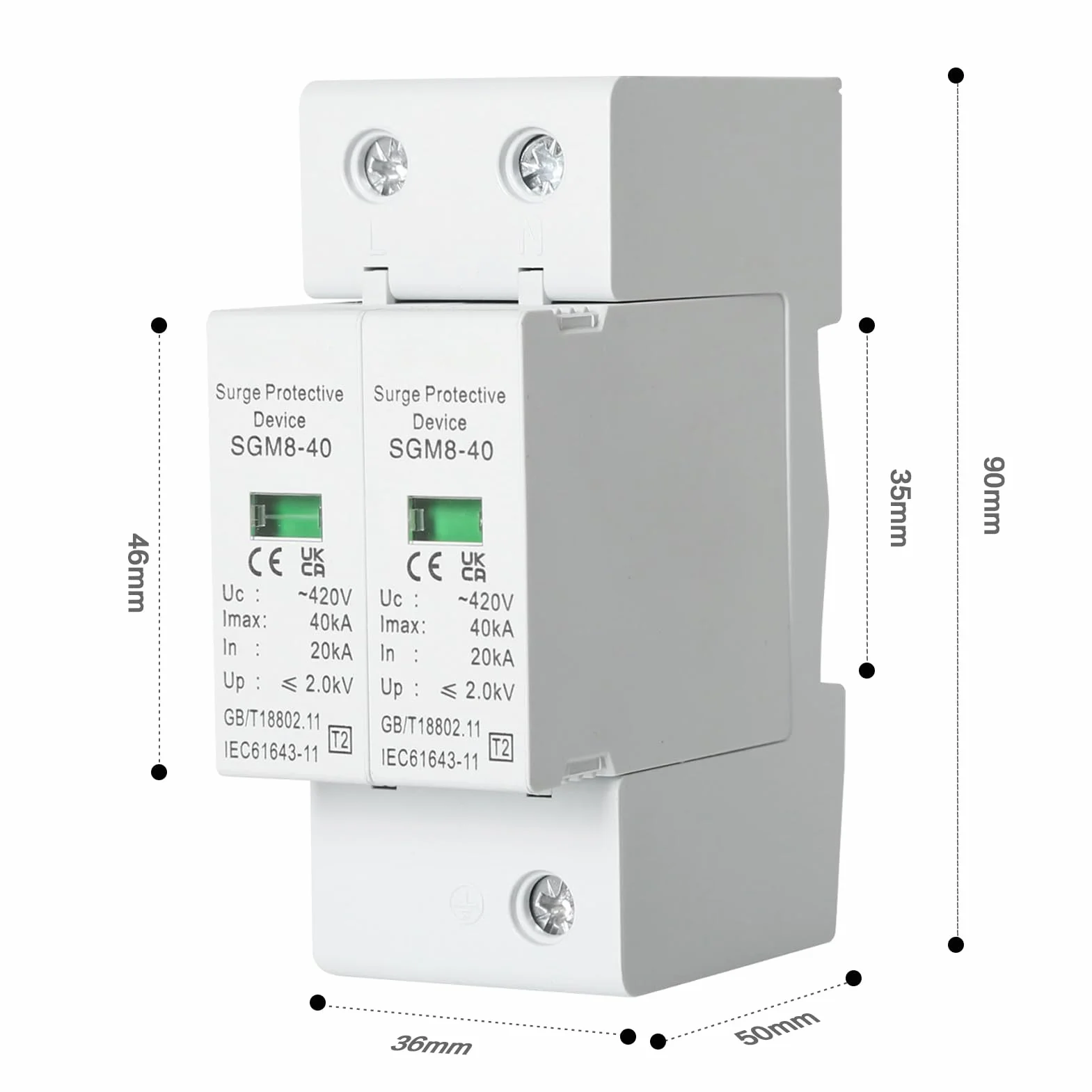 Scaricatore di Sovratensione 2P 40kA 220V Protezione contro i Fulmini Guida DIN