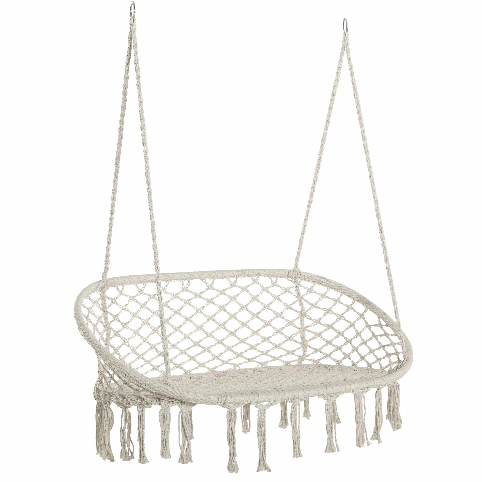 Outsunny Amaca a Dondolo da Giardino e Casa a 2 Posti, Telaio Metallo e Seduta Cotone 130x75x35cm, Bianco Crema