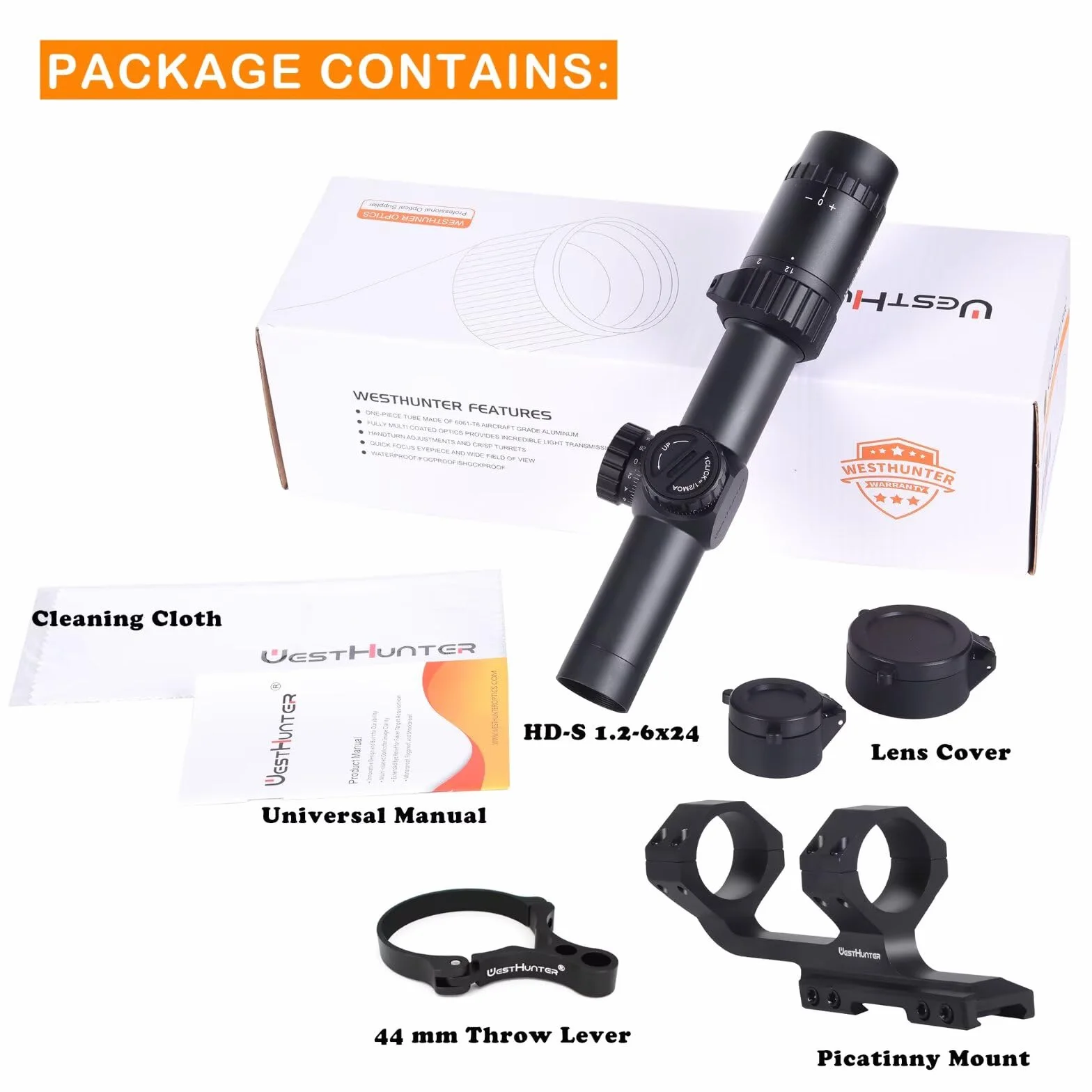 WestHunter Optics HD-S 1.2-6x24 Compact Riflescope 30mm Tube Mil-Dot Reticle Second Focal Plane Tactical Shooting Scope