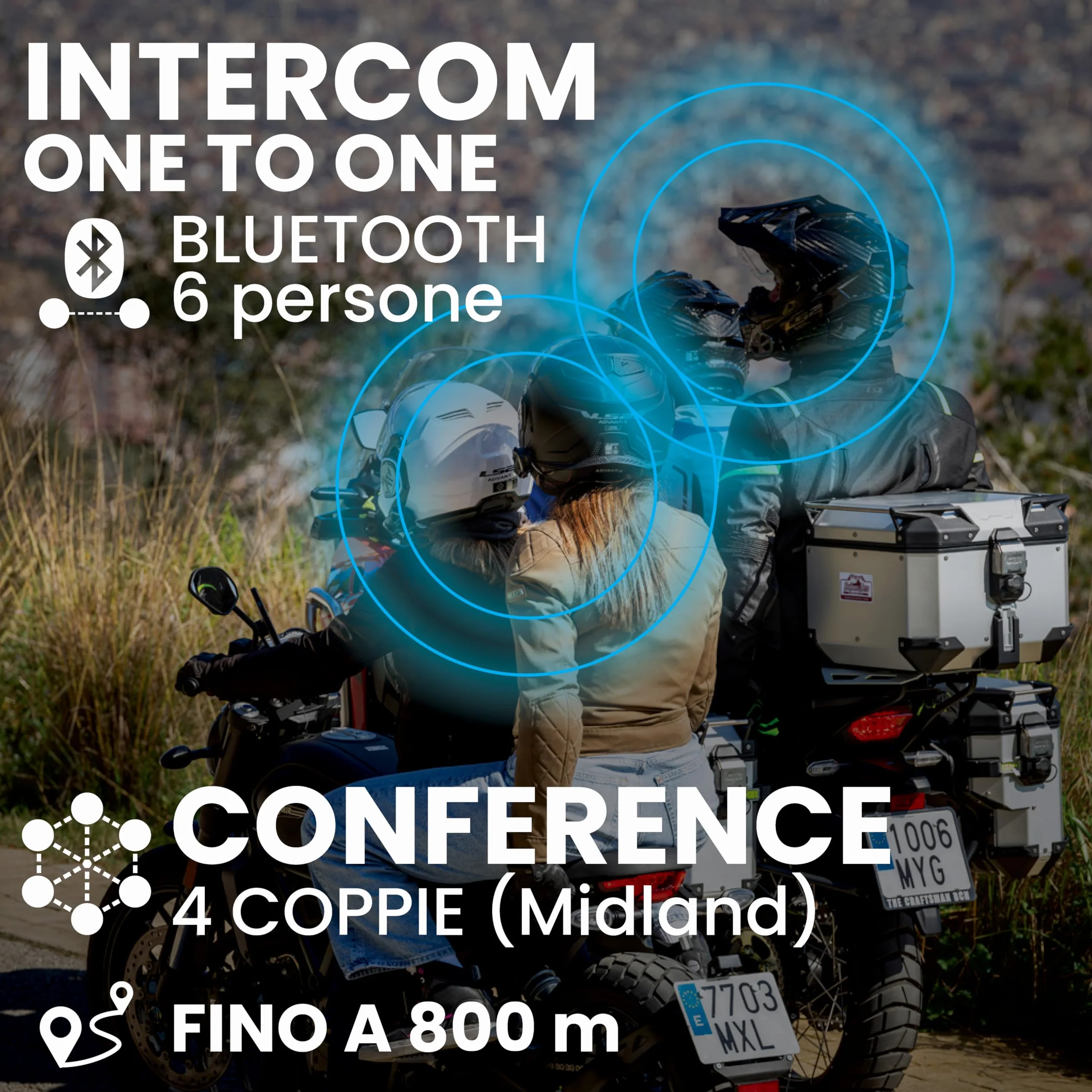 Midland Interfono Moto Bluetooth BTX2 Pro S Singolo, Auricolari Casco Impermeabili IPX6, Doppio Processore BT, 800 m, 4 Coppie, Batteria 23H, Cancellazione Rumore, Audio Hi-Fi